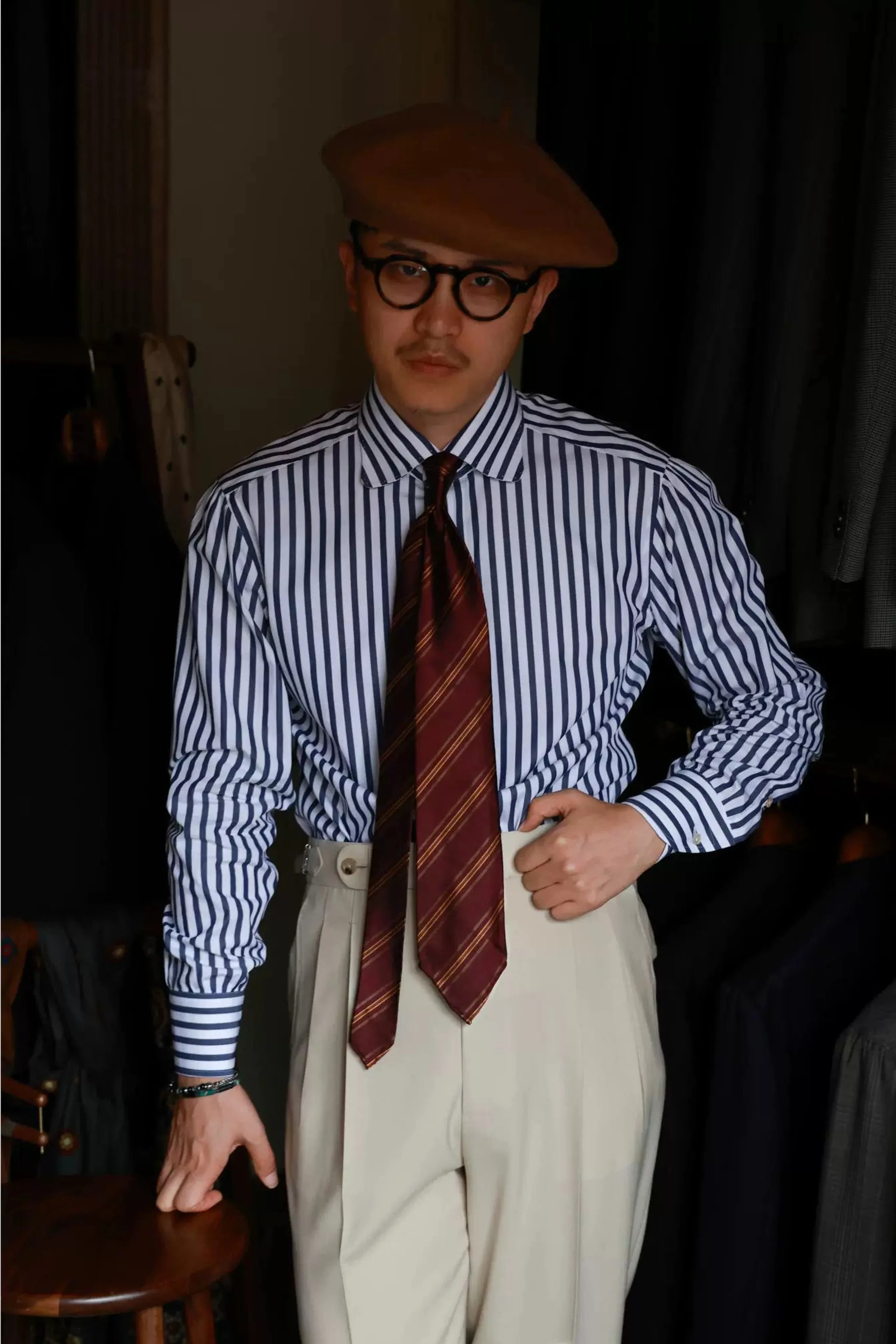 Prussian Blue Stripe Rounded Collar Shirt - Image 4
