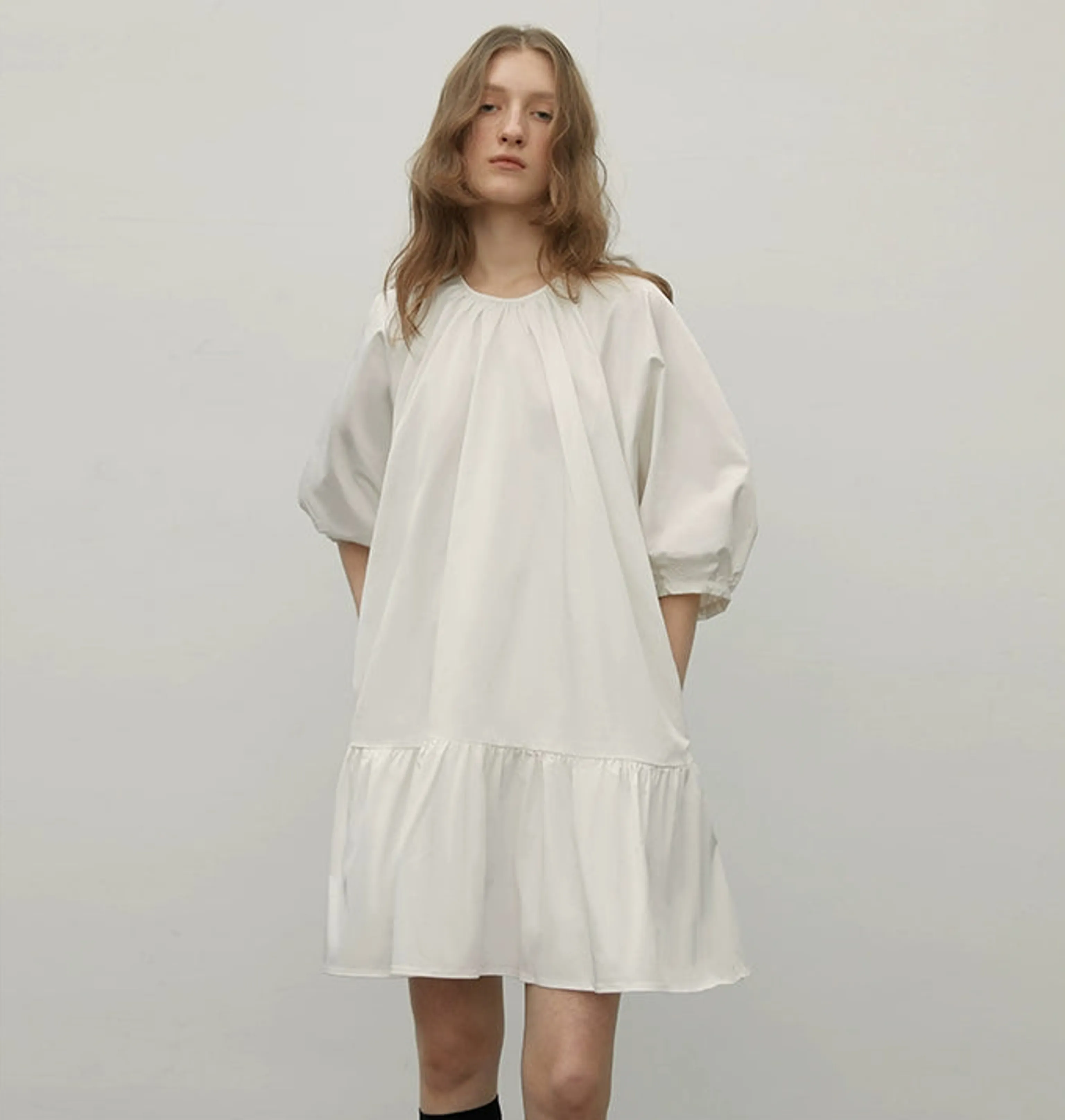 Puff-Sleeve Ruffle-Hem Mini Dress - Image 2