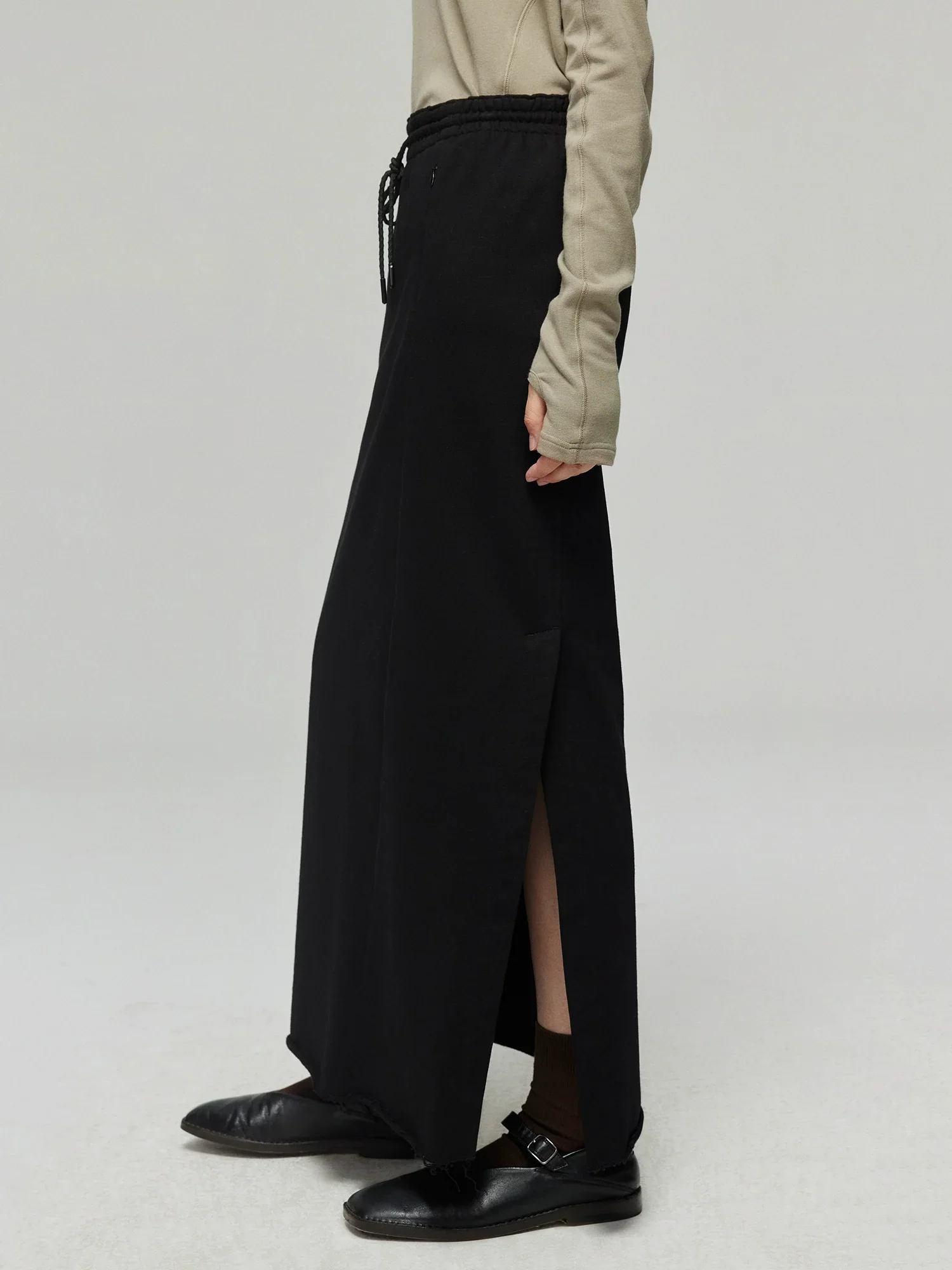 Pure Cotton Drawstring Slit Maxi Skirt - Image 3