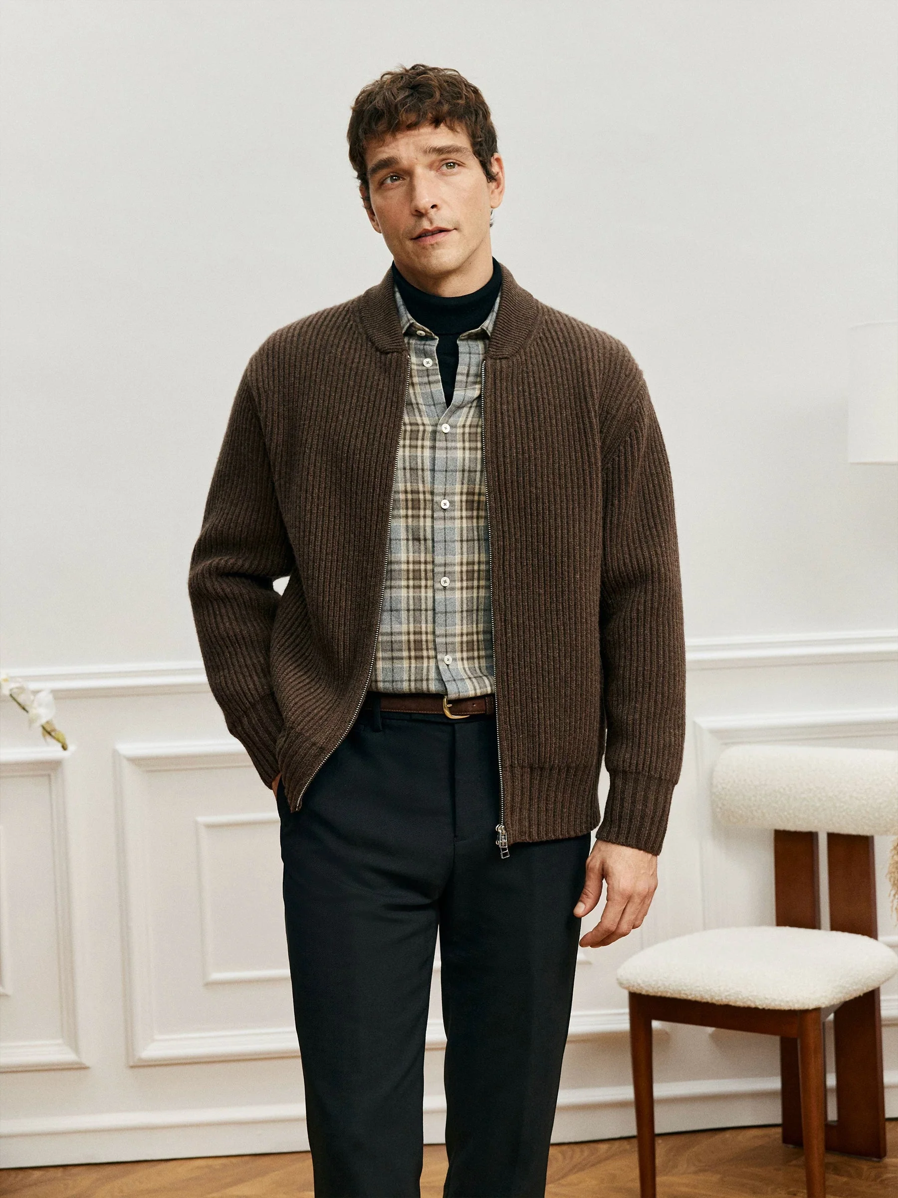 Pure Wool Ribbed Zip Cardigan - Image 2