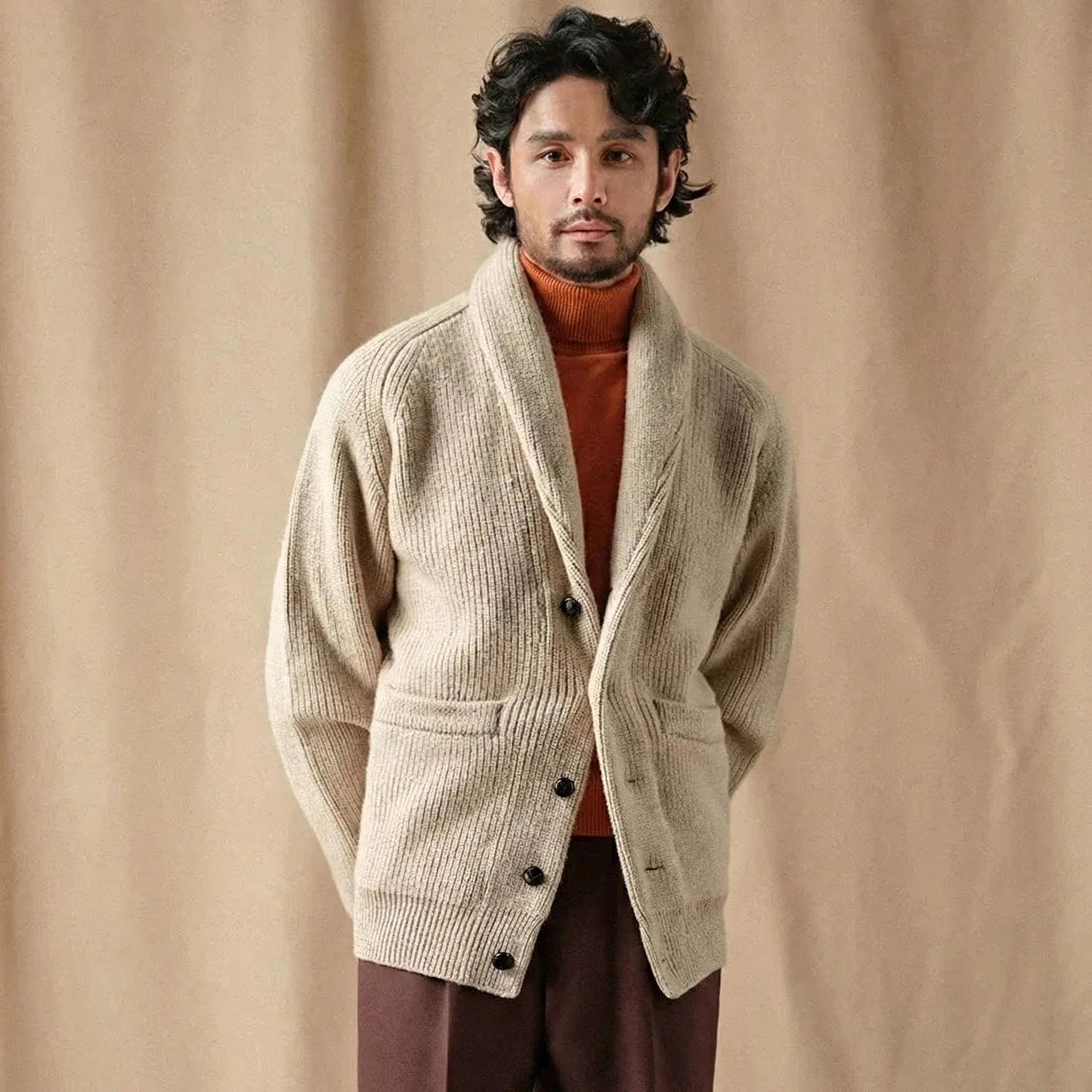 Pure Wool Shawl Collar Cardigan - Image 14