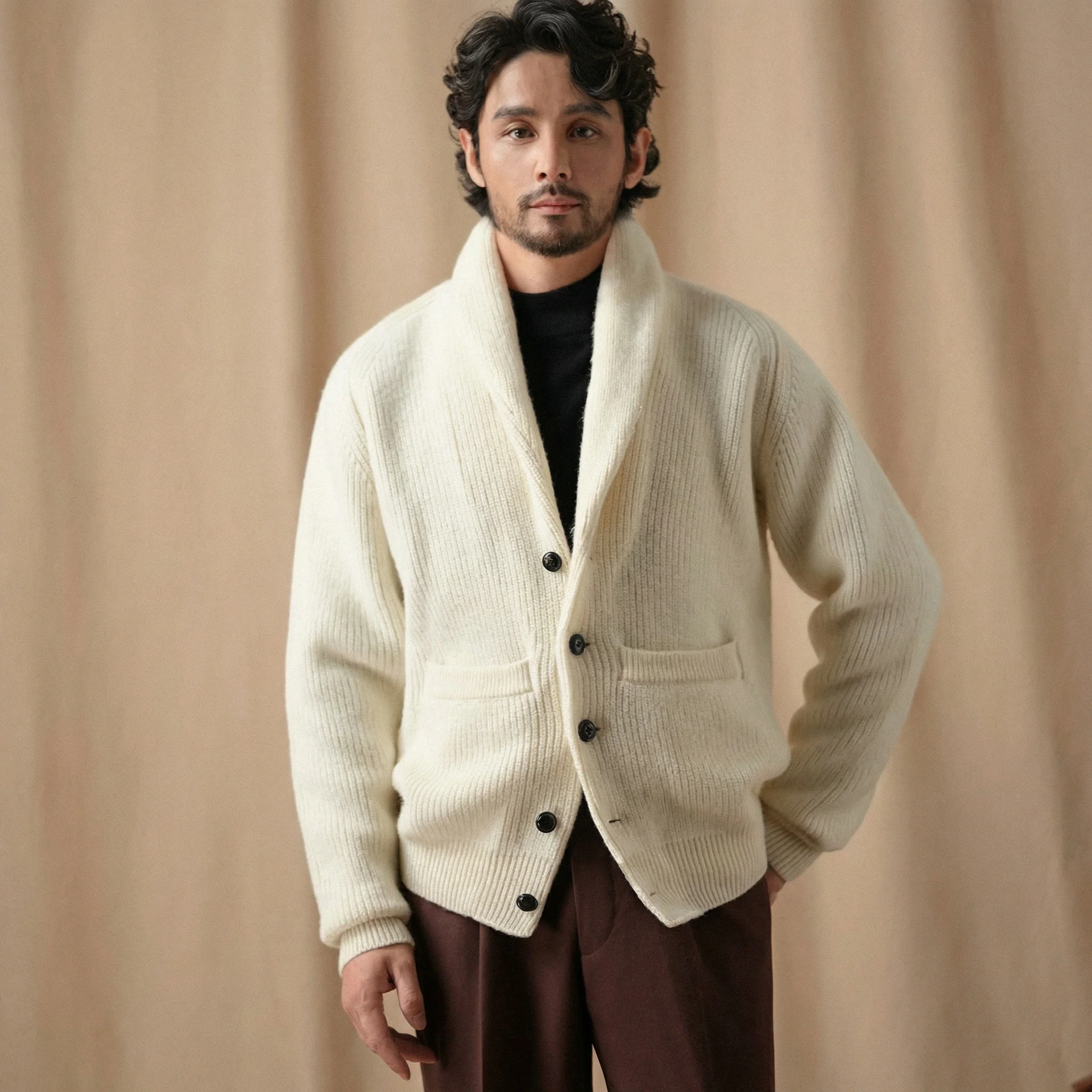 Pure Wool Shawl Collar Cardigan - Image 15