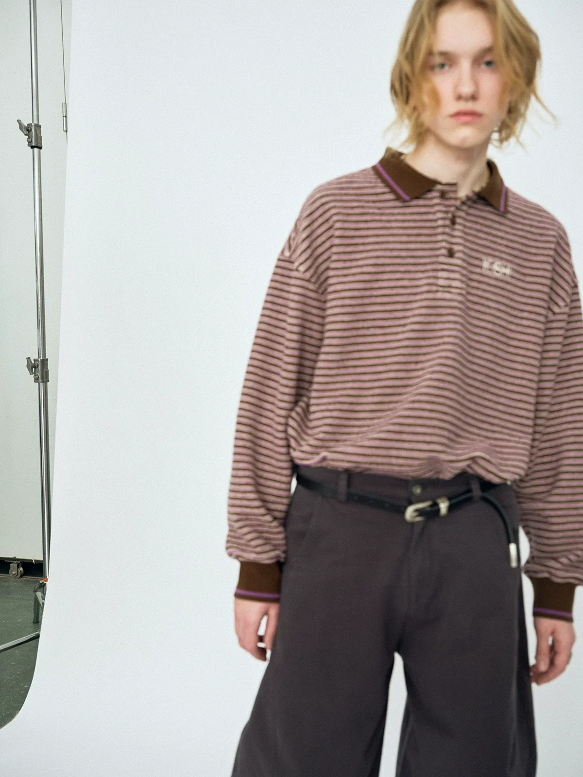 Purple-Grey Striped Long-Sleeve Polo - Image 3