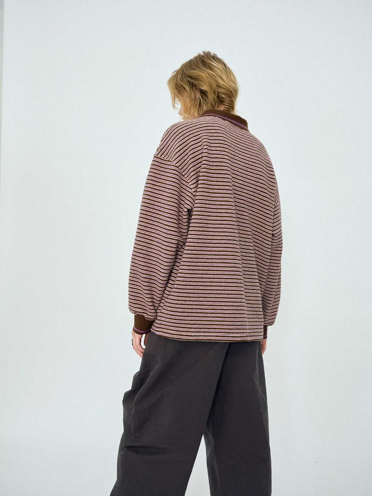 Purple-Grey Striped Long-Sleeve Polo - Image 4