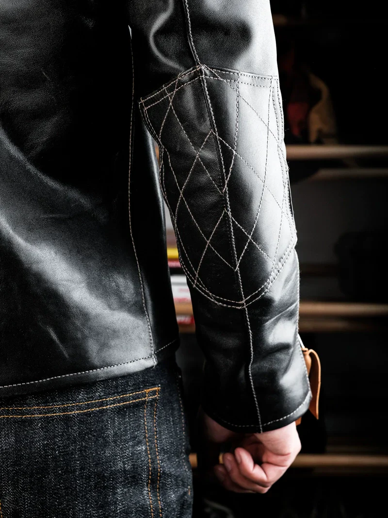 Quilted Cafe Racer Leather Jacket - Image 4