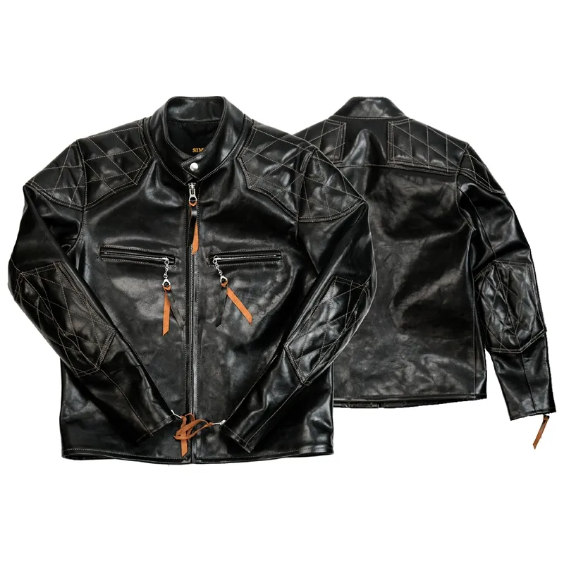 Quilted Cafe Racer Leather Jacket - Image 6