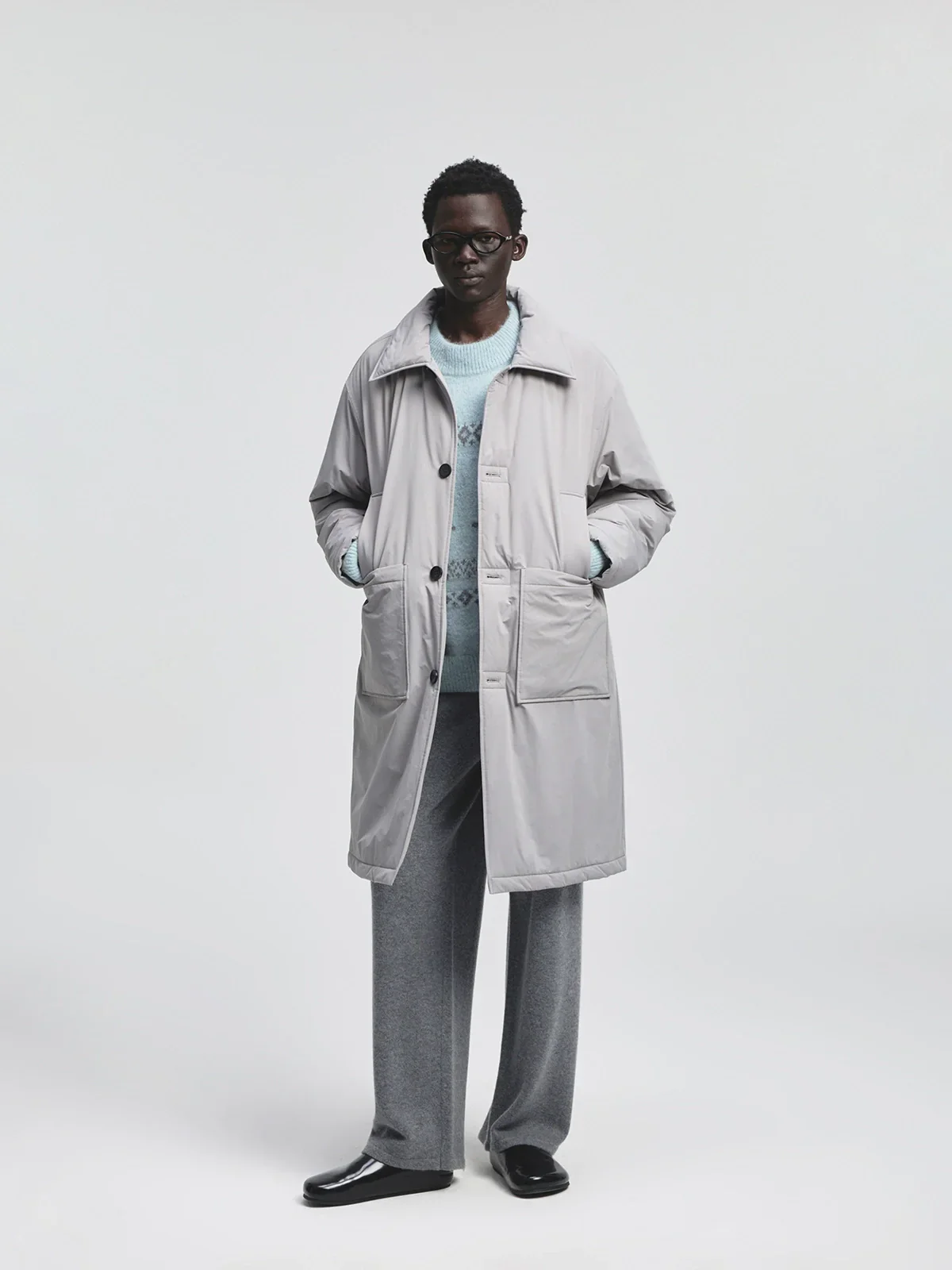 Quilted Cotton-Feel Balmacaan Coat