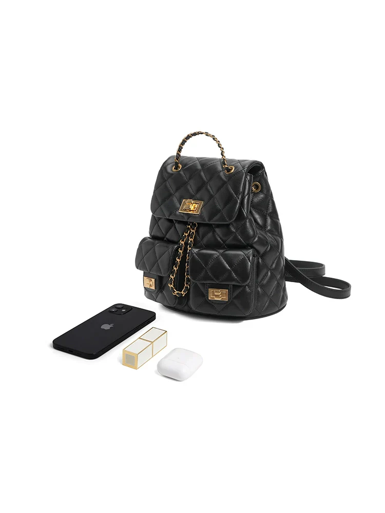 Quilted Leather Chain Backpack - Image 2
