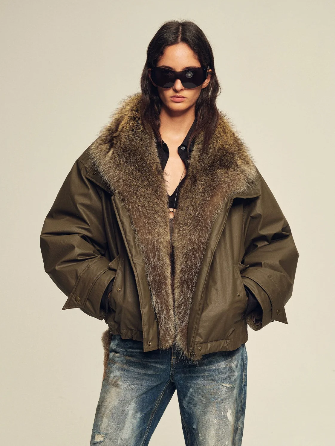 Raccoon Fur Collar Down Parka - Image 3