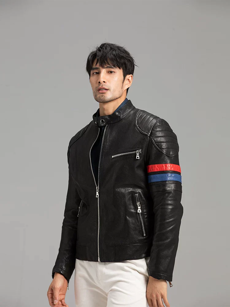 Racer Stripe Sheepskin Moto Jacket - Image 4