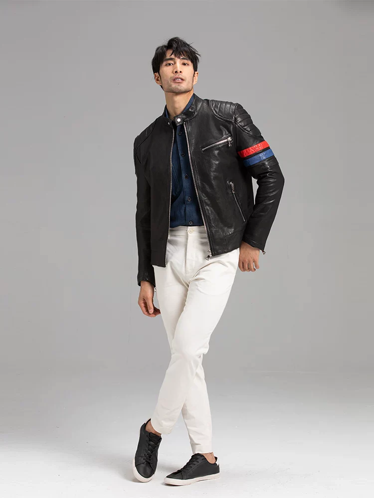 Racer Stripe Sheepskin Moto Jacket - Image 5