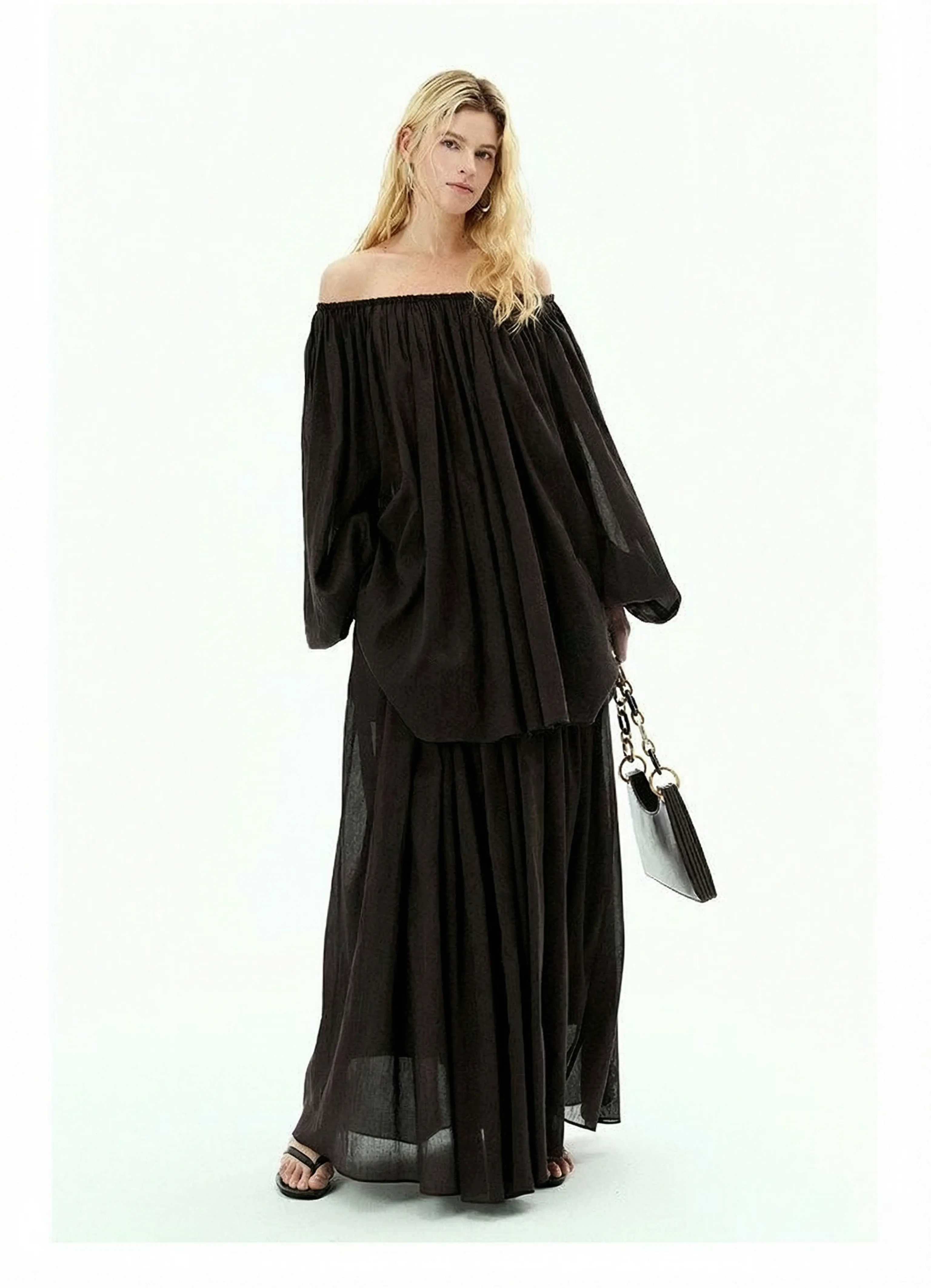 Ramie Off-Shoulder Blouse & Maxi Skirt Set - Image 6