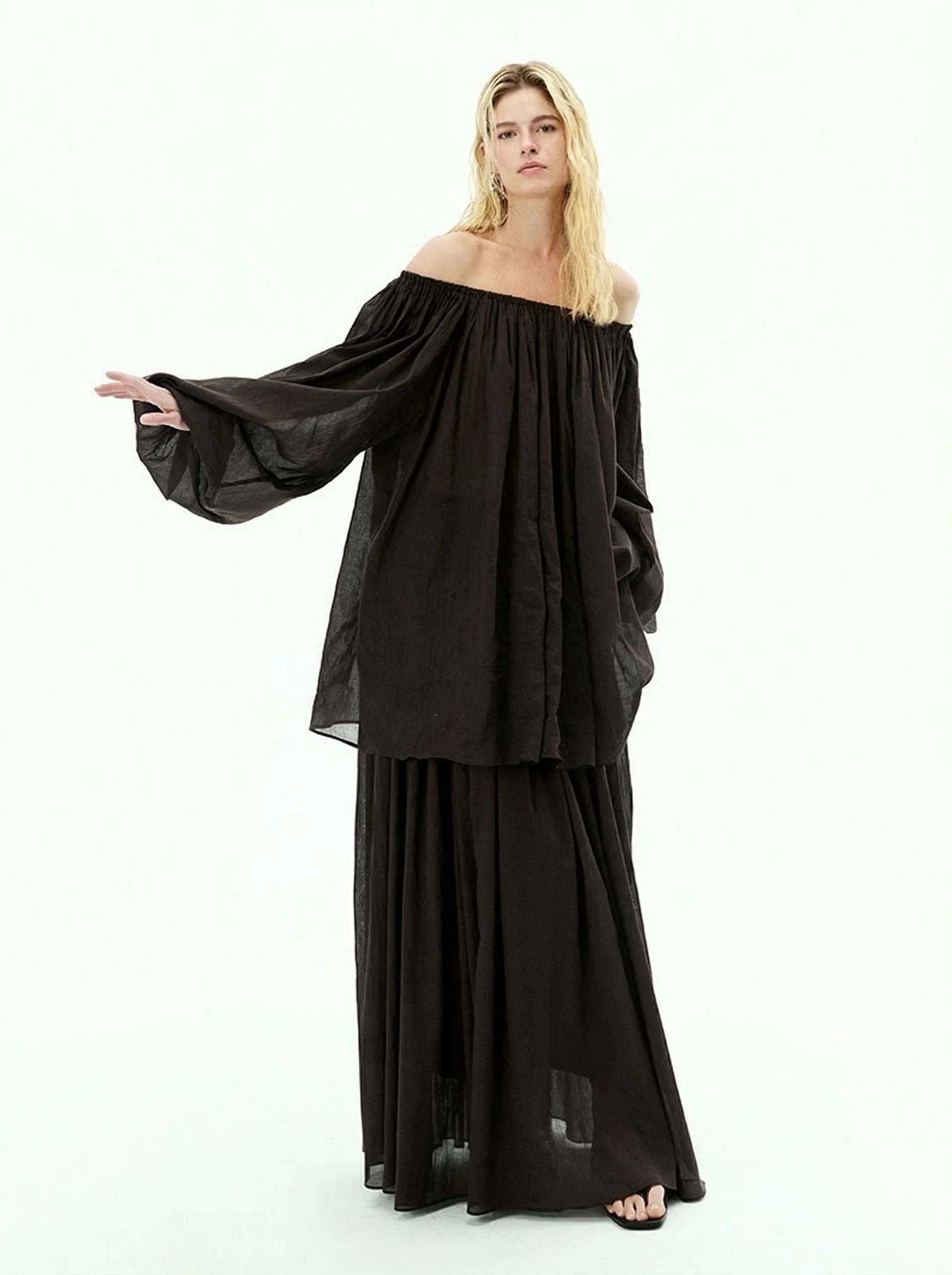 Ramie Off-Shoulder Blouse & Maxi Skirt Set - Image 8