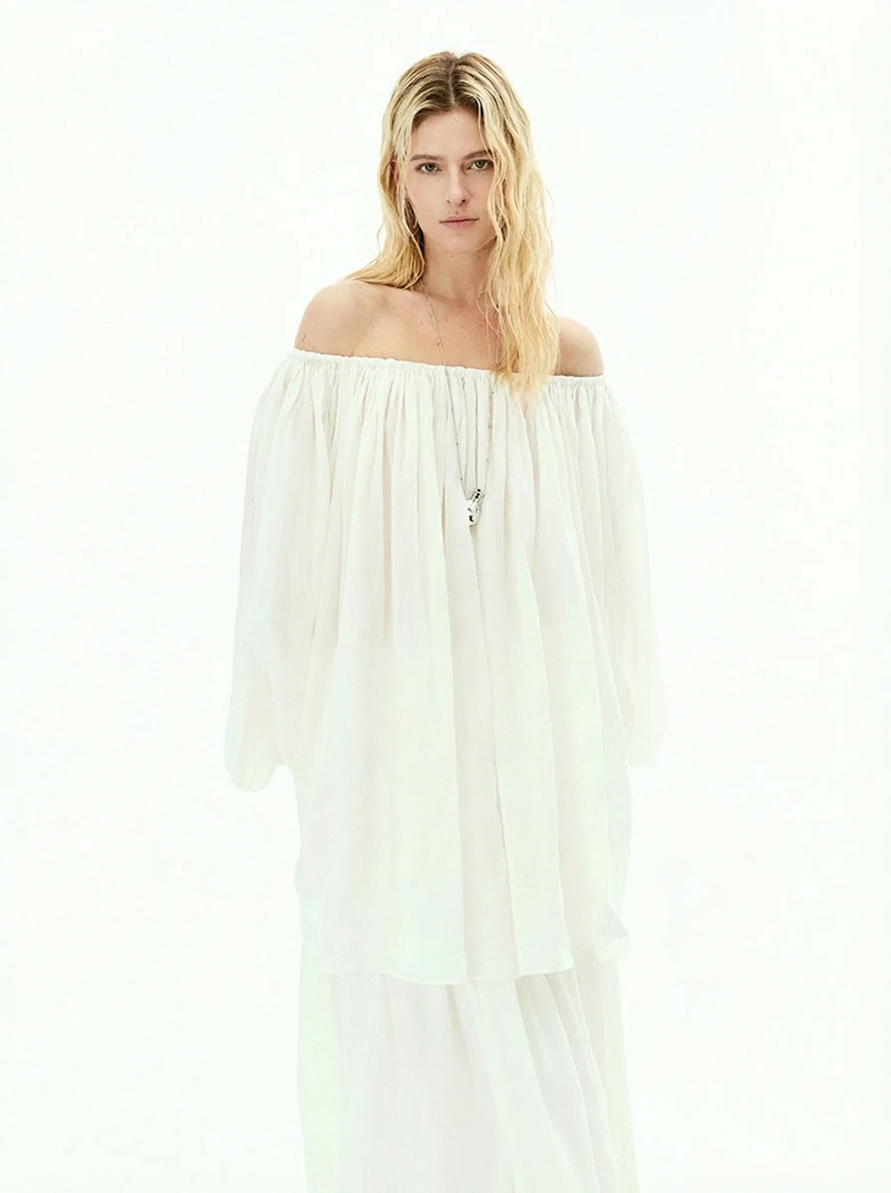 Ramie Off-Shoulder Blouse & Maxi Skirt Set - Image 9