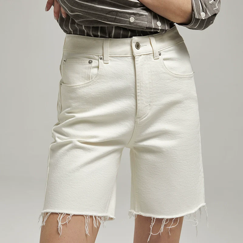 Raw-Edge High-Rise Denim Shorts - Image 5