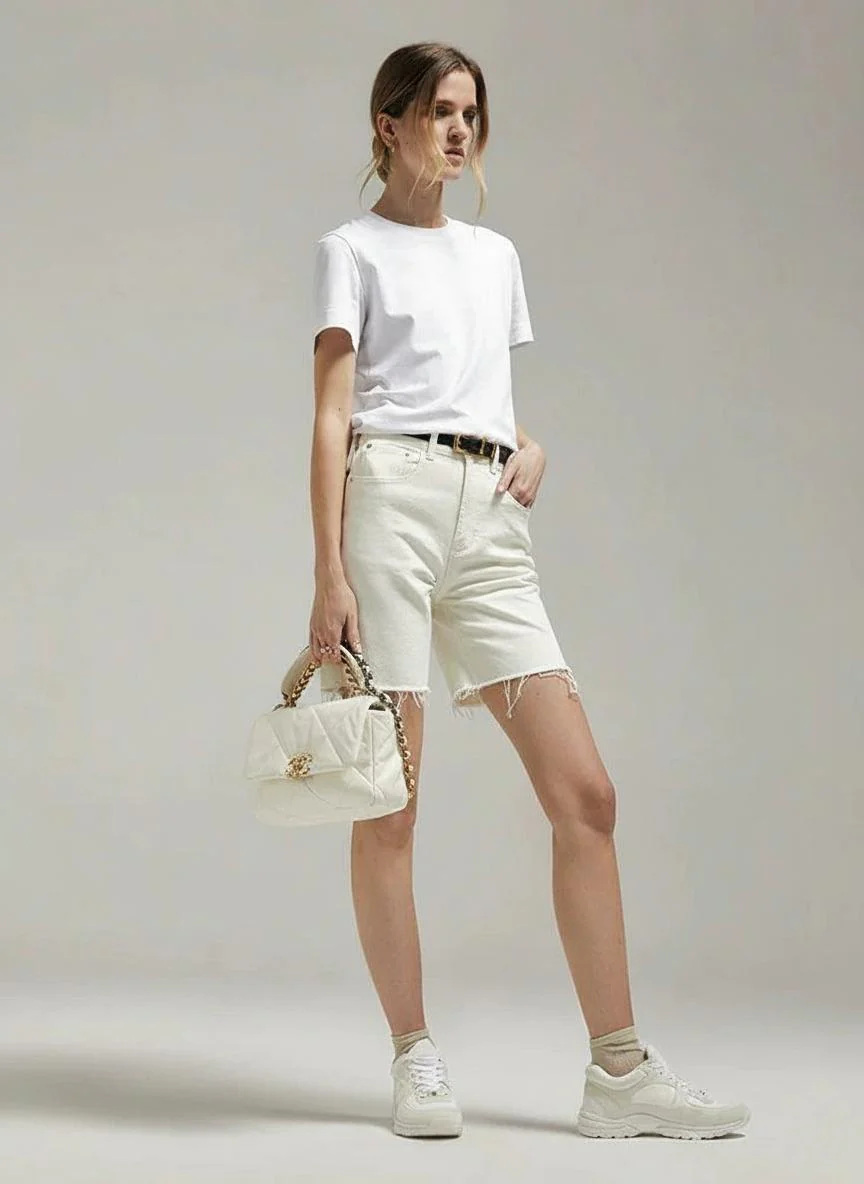 Raw-Edge High-Rise Denim Shorts - Image 6