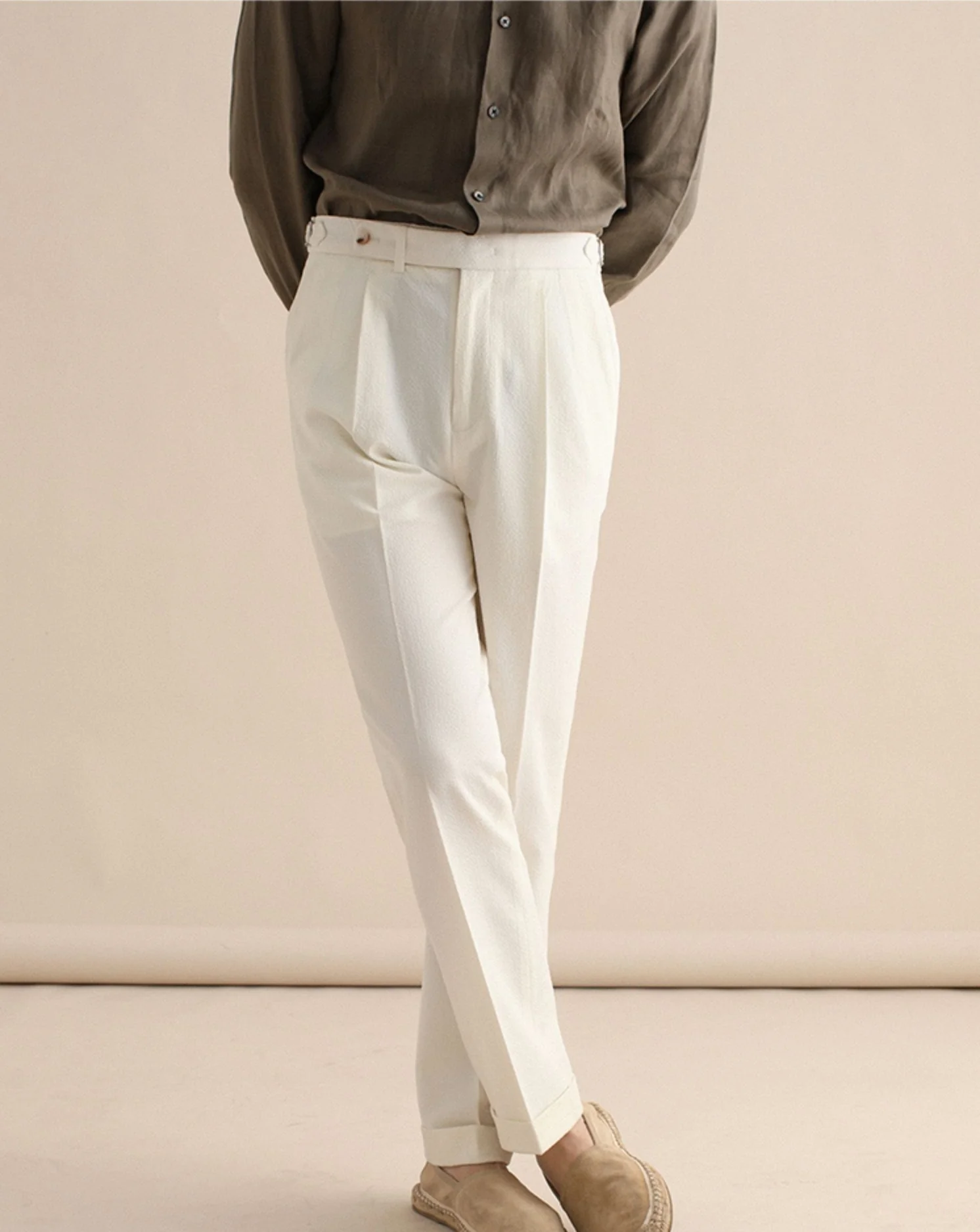 Rayon Blend High-Waisted Tailored Trousers