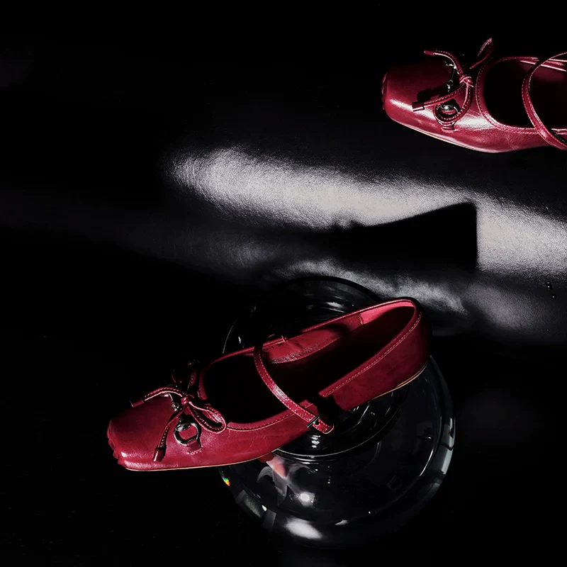 Red Leather Ballet Flats - Image 2