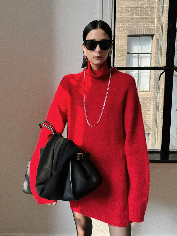 Red Mohair-Blend Turtleneck Sweater Dress - Image 3