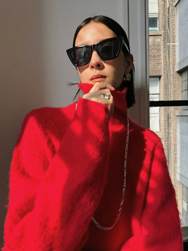Red Mohair-Blend Turtleneck Sweater Dress - Image 4
