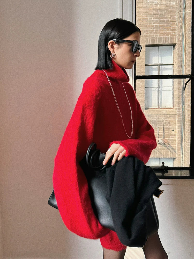 Red Mohair-Blend Turtleneck Sweater Dress - Image 5