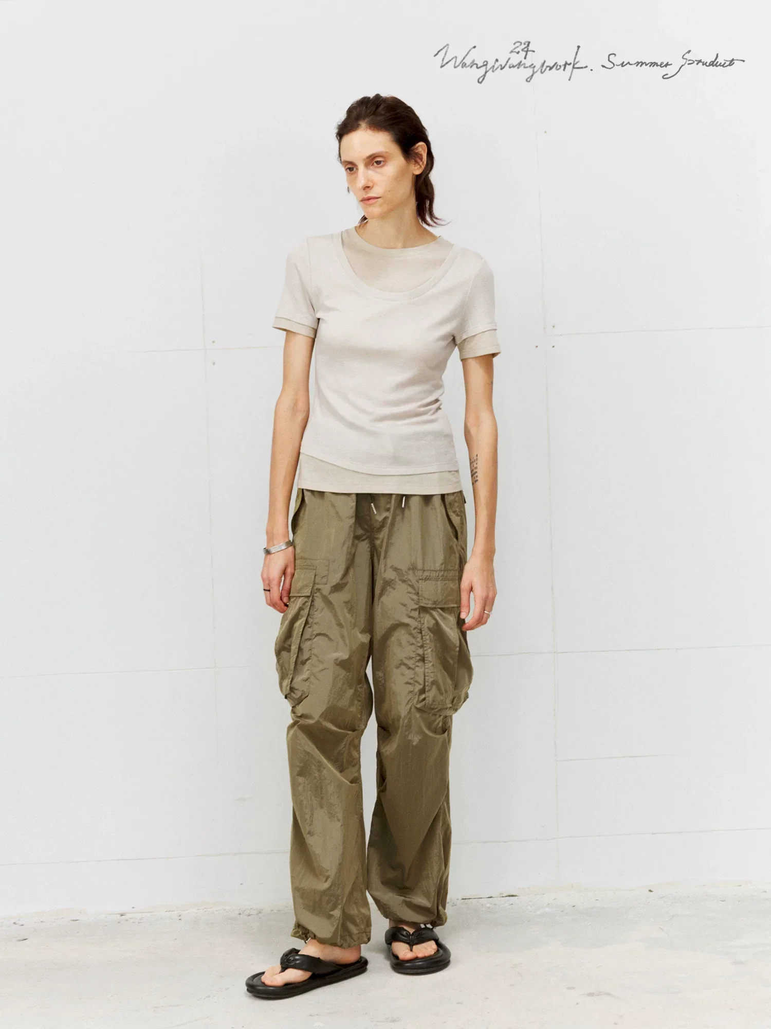 Reflective Nylon Wide-Leg Cargo Pants - Image 4