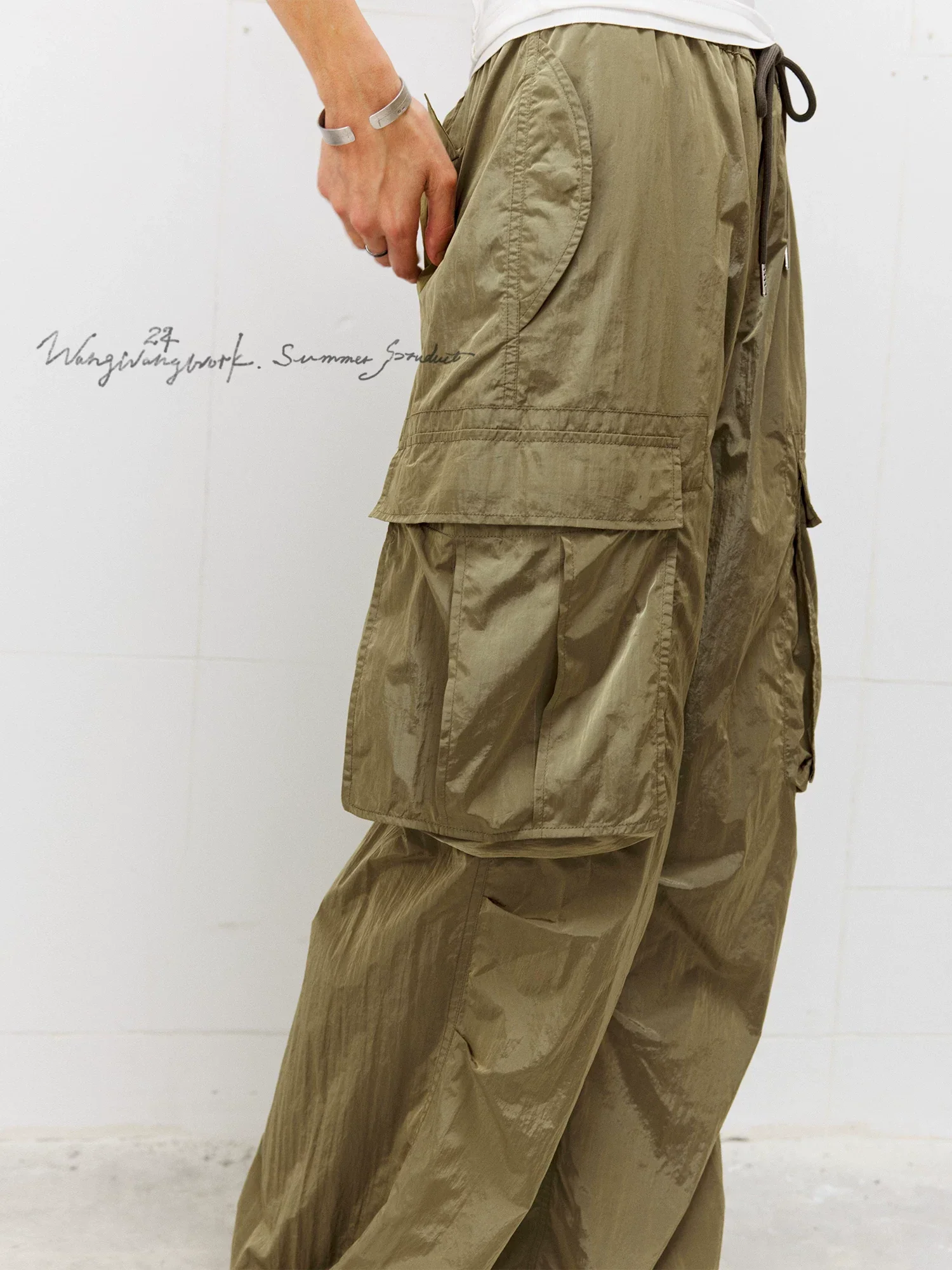 Reflective Nylon Wide-Leg Cargo Pants - Image 5