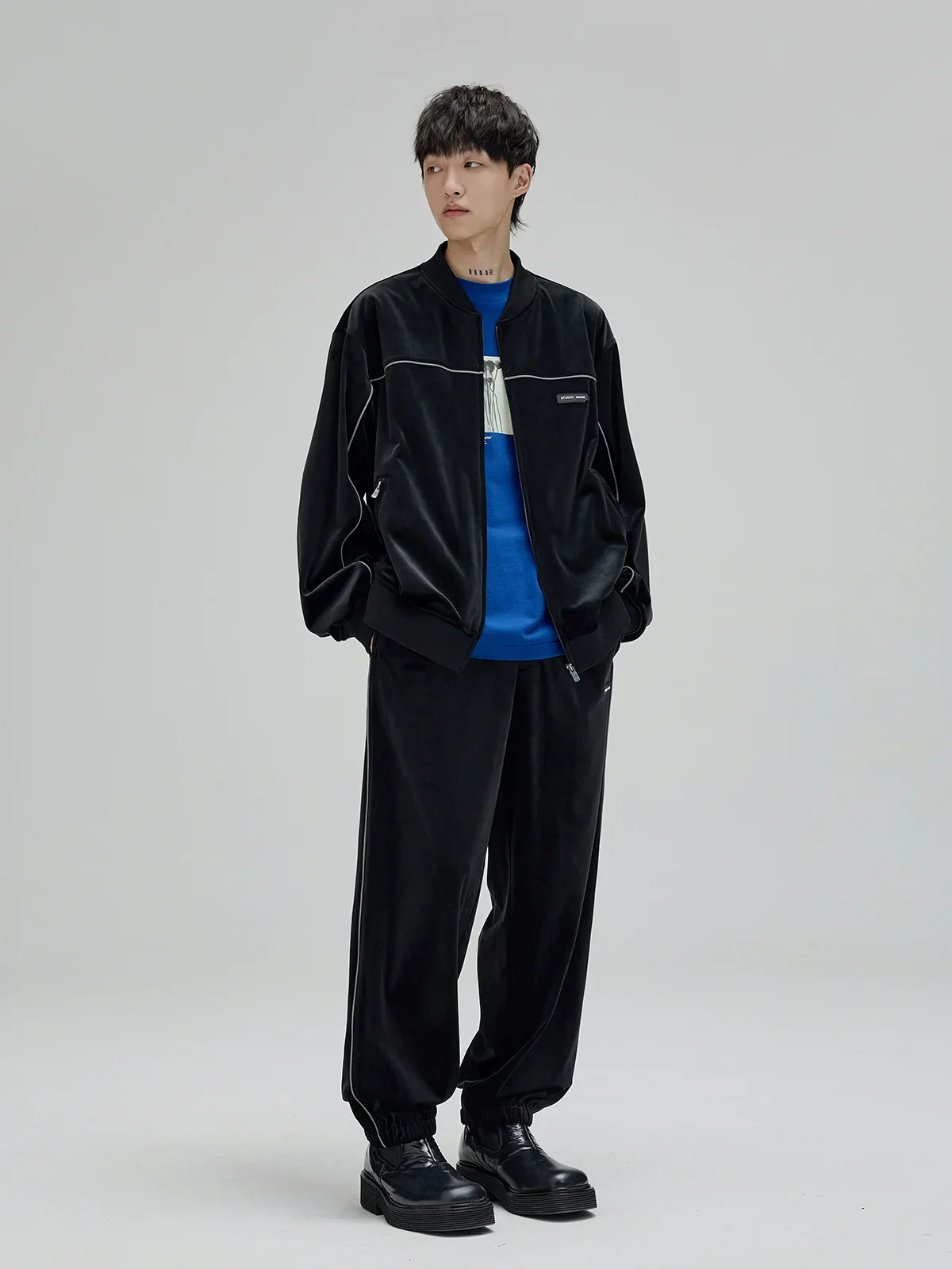Reflective Piped Velour Tracksuit - Image 2