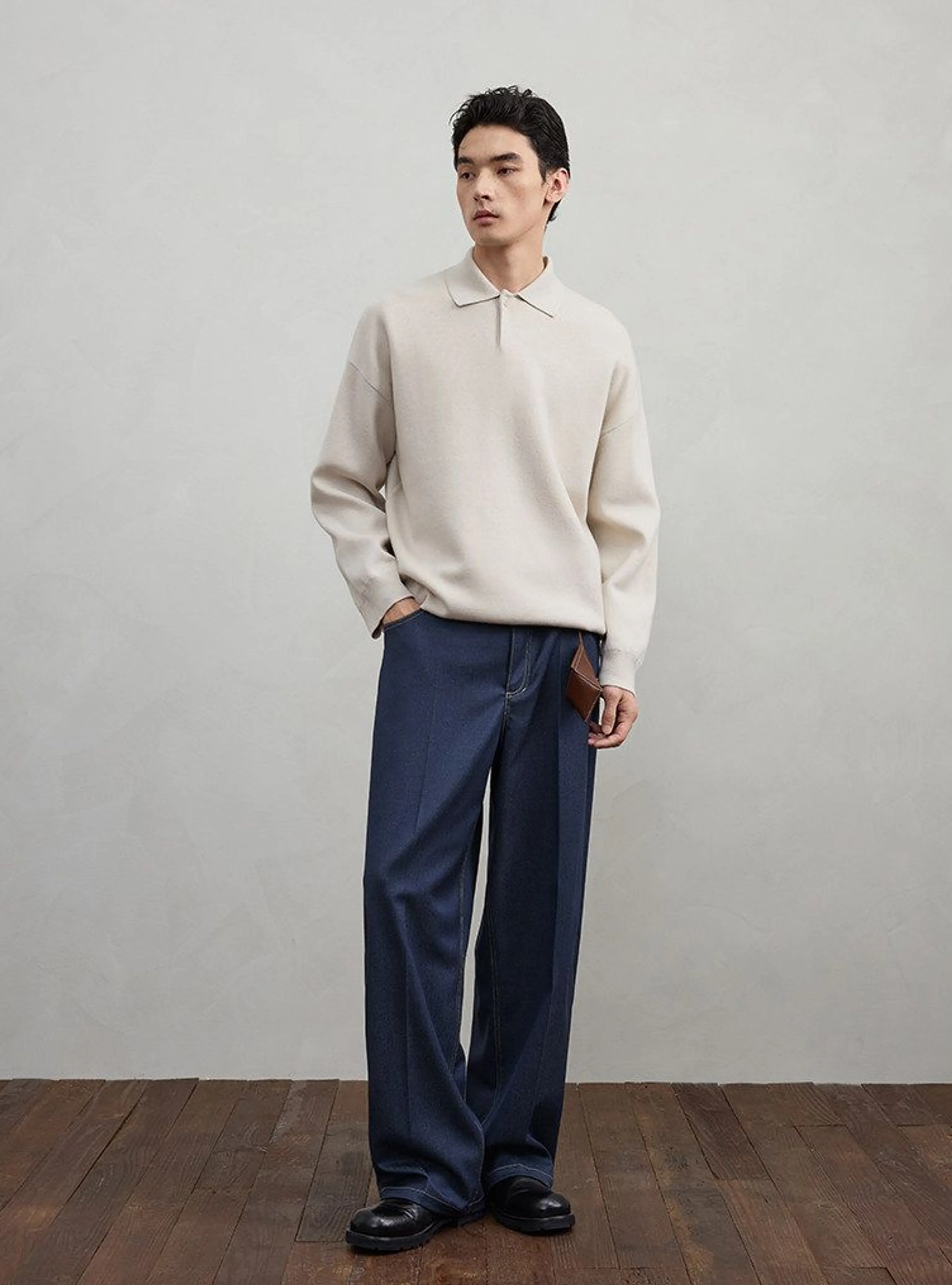 Relaxed Knit Polo Sweater
