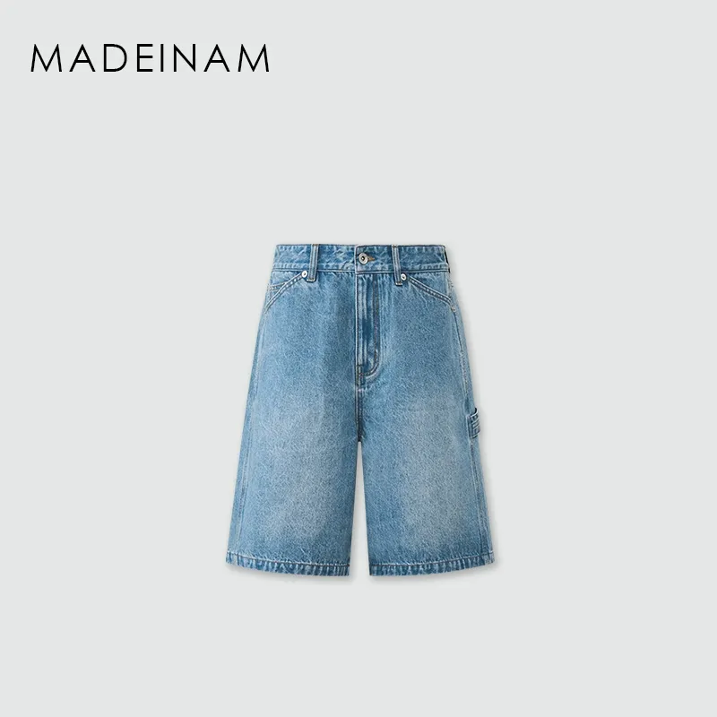 Retro Bleached Light Blue Wide-Leg Denim Shorts - Image 6