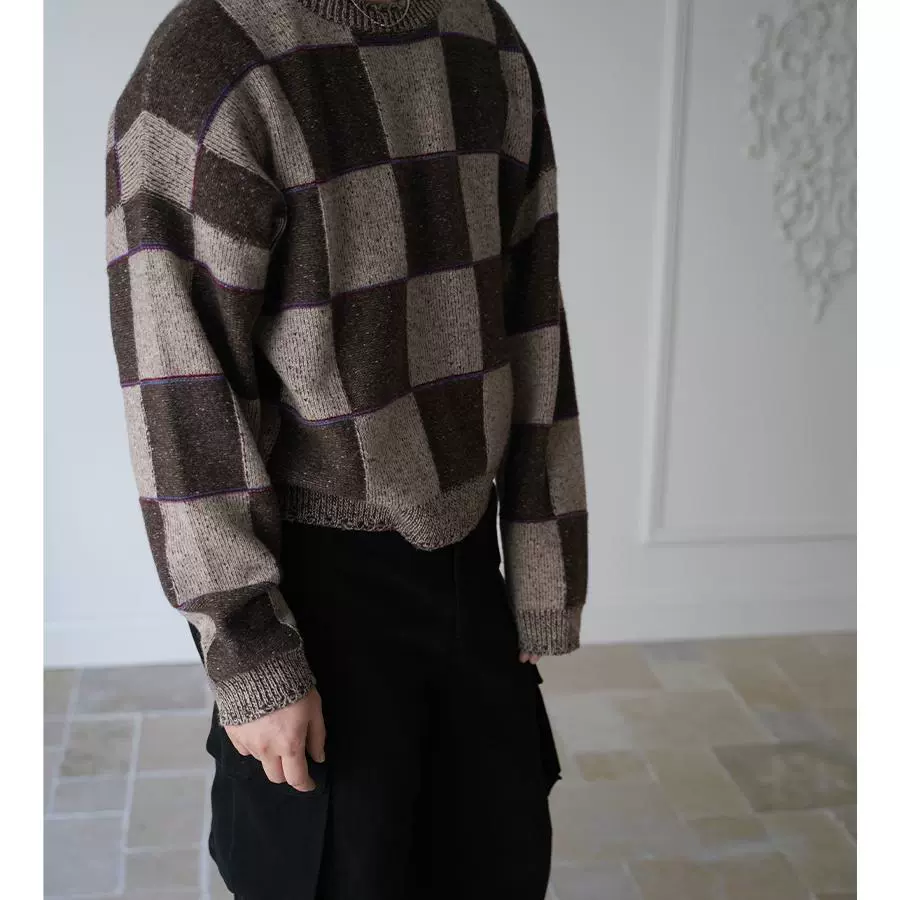 Retro Checkered Cashmere Wool Pullover - Image 2