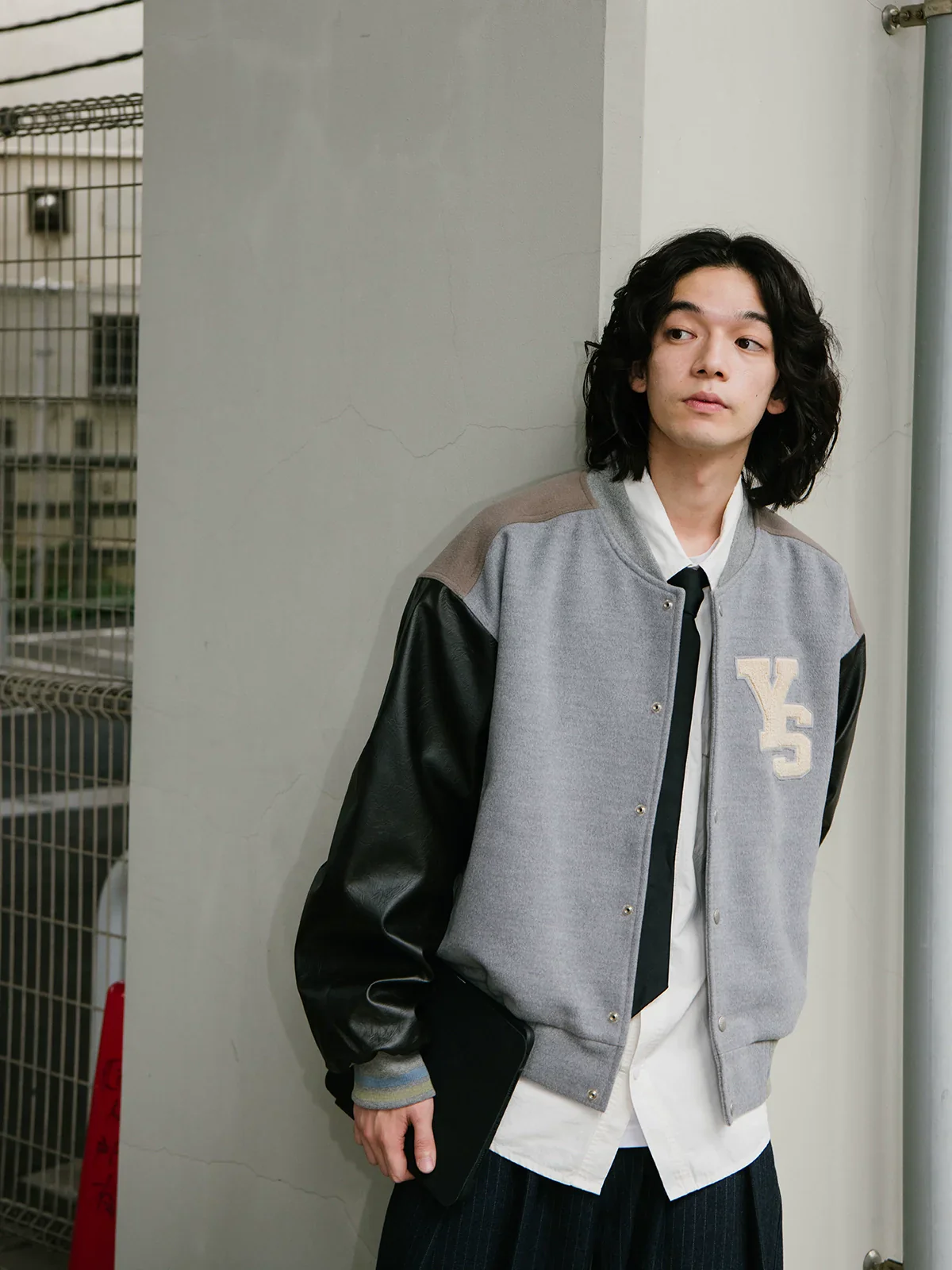 Retro Contrast Woolen Baseball Jacket - Image 2