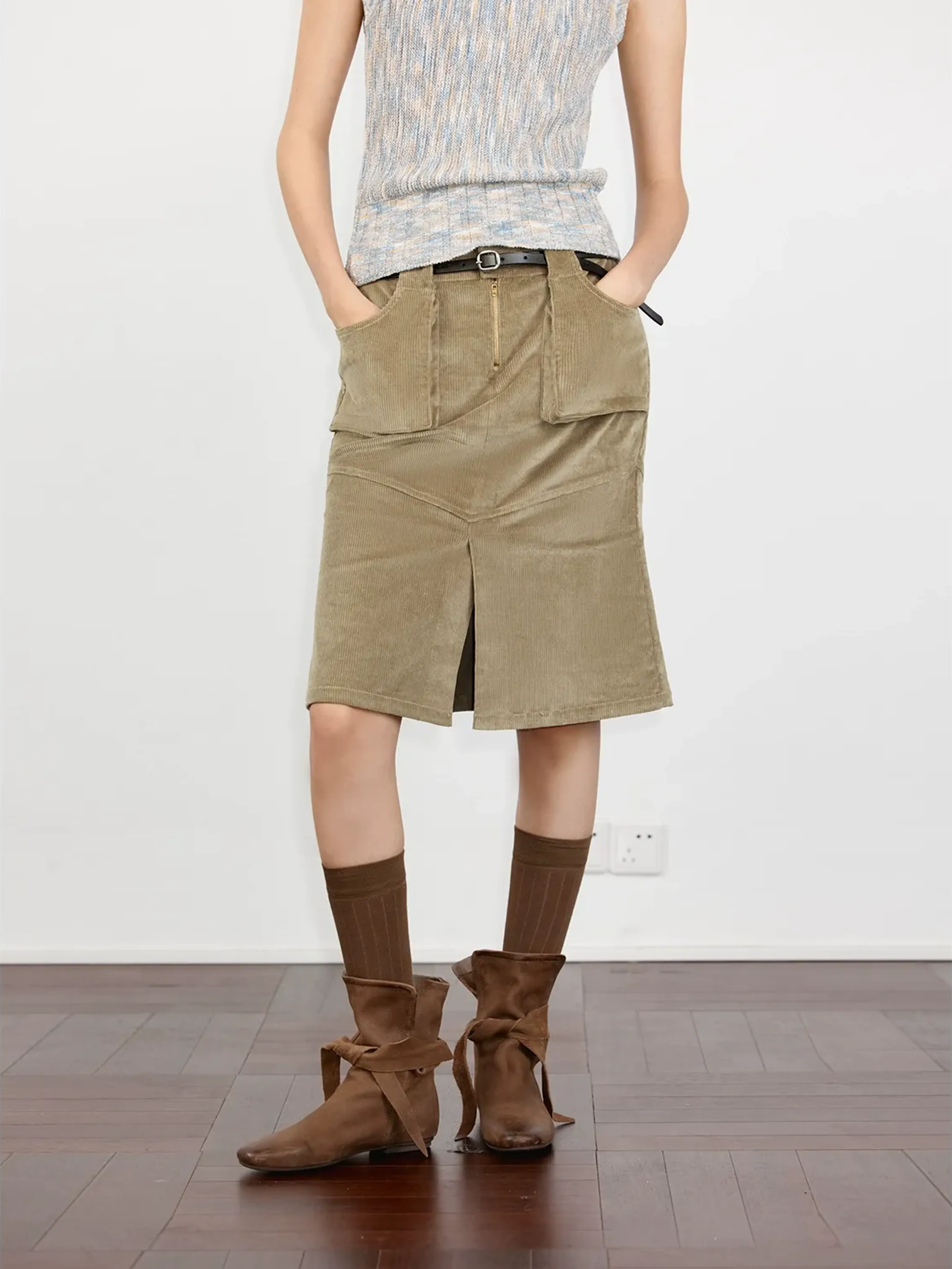 Retro Corduroy Fishtail Skirt - Image 7