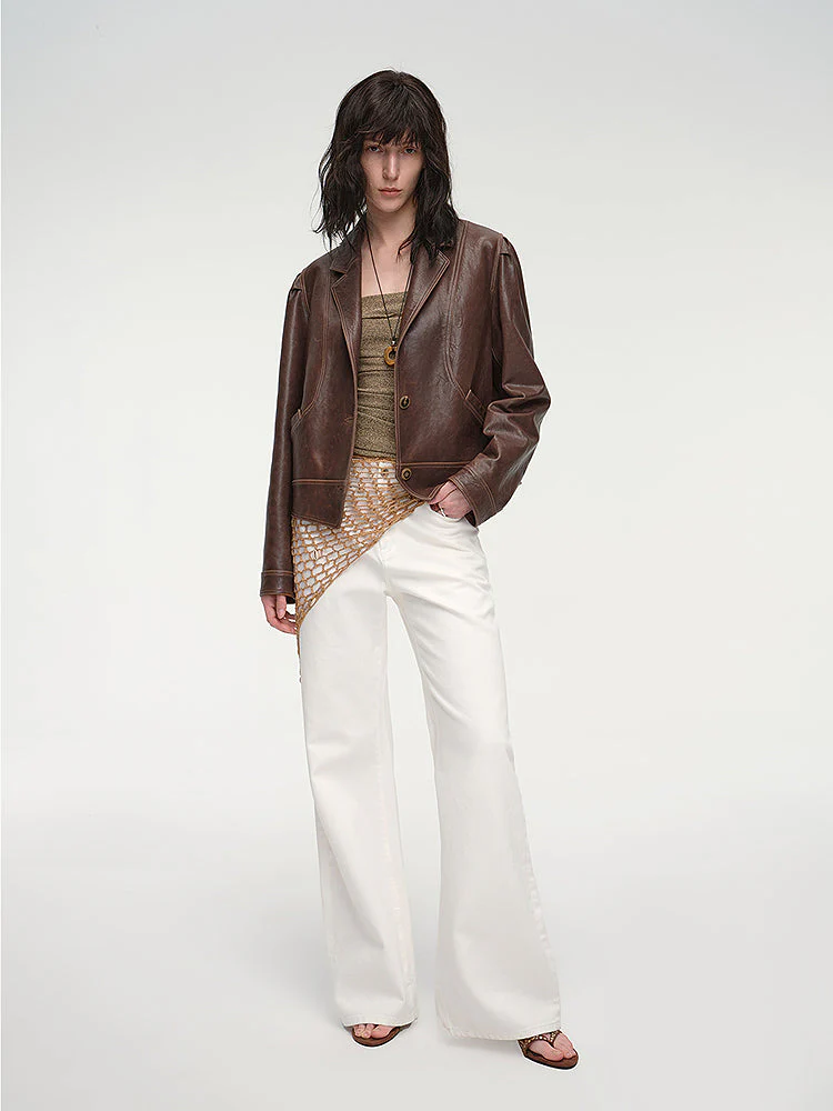 Retro Distressed Sheepskin Jacket - Image 2