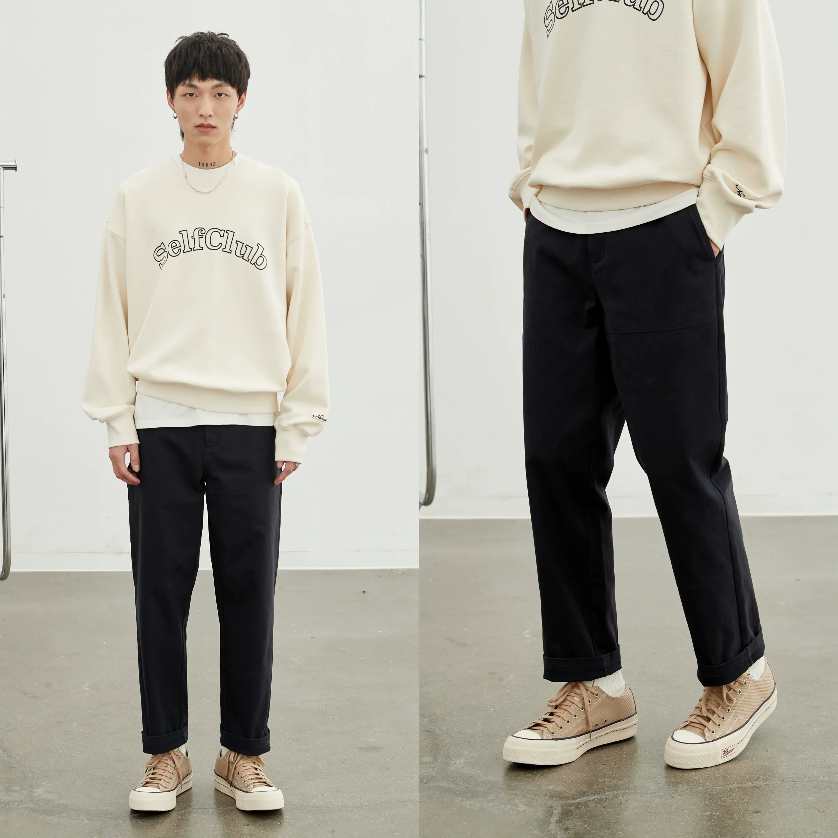 Retro Herringbone Elastic Waist Cargo Pants - Image 3