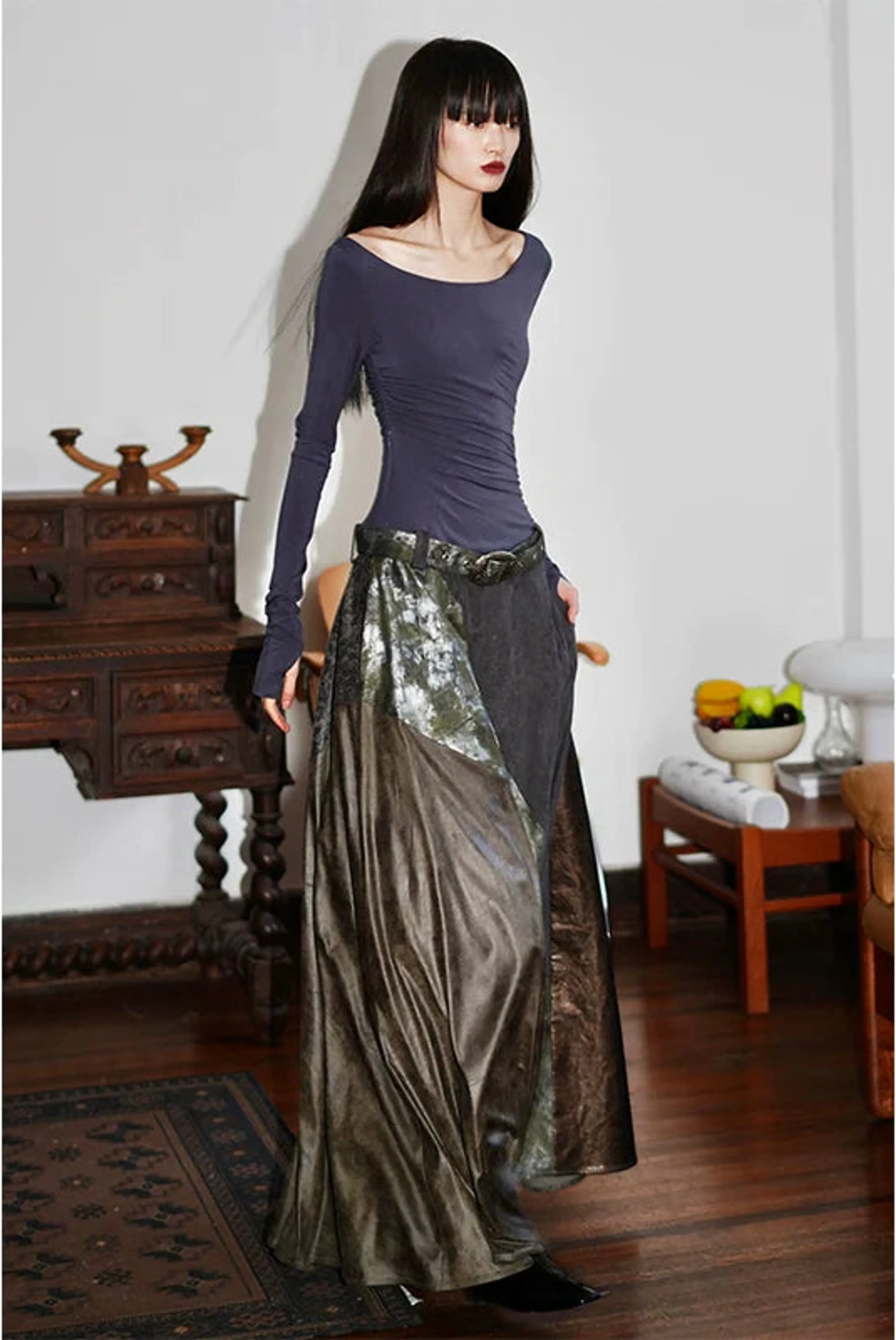 Retro Leather Patchwork Dress - Image 4