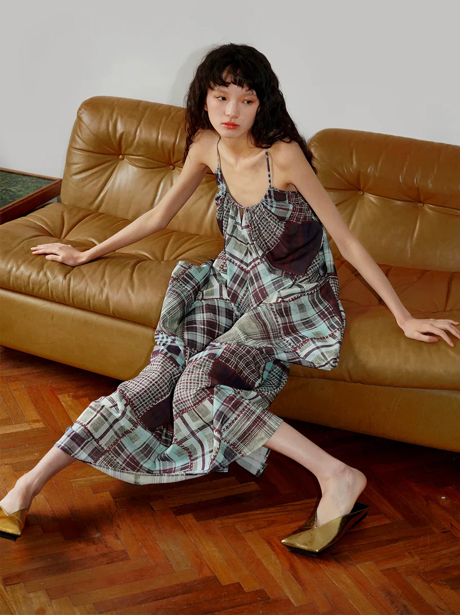 Retro Plaid Summer Maxi Dress - Image 3