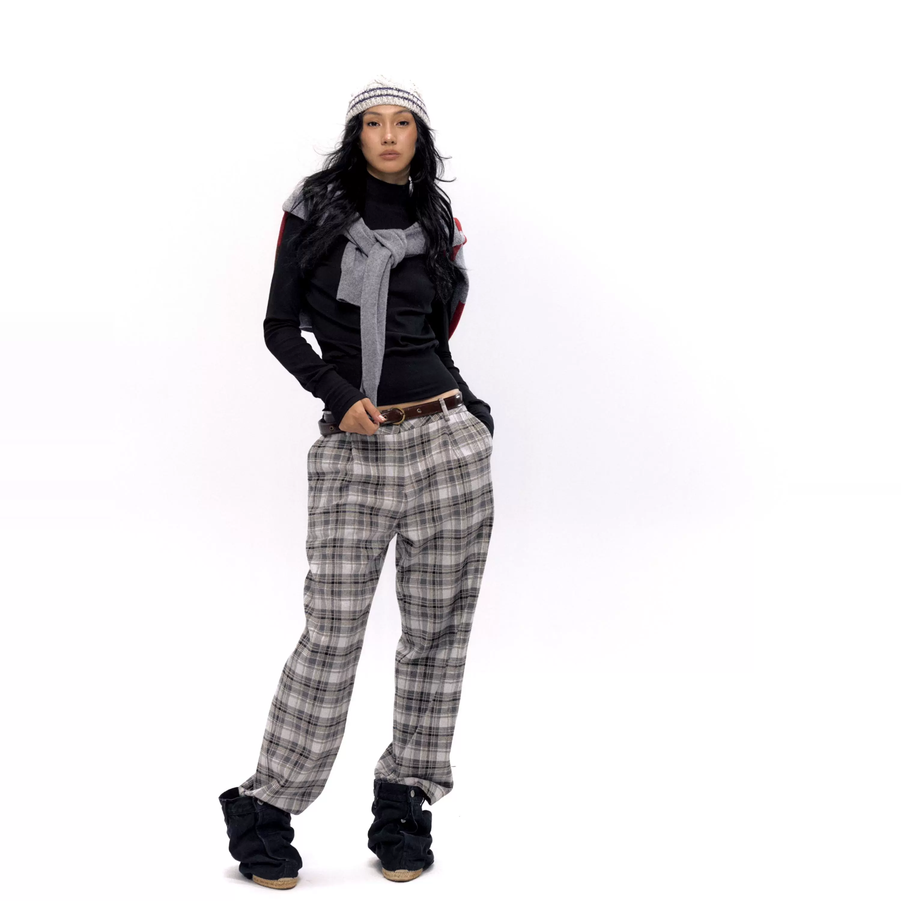 Retro Plaid Wool Trousers