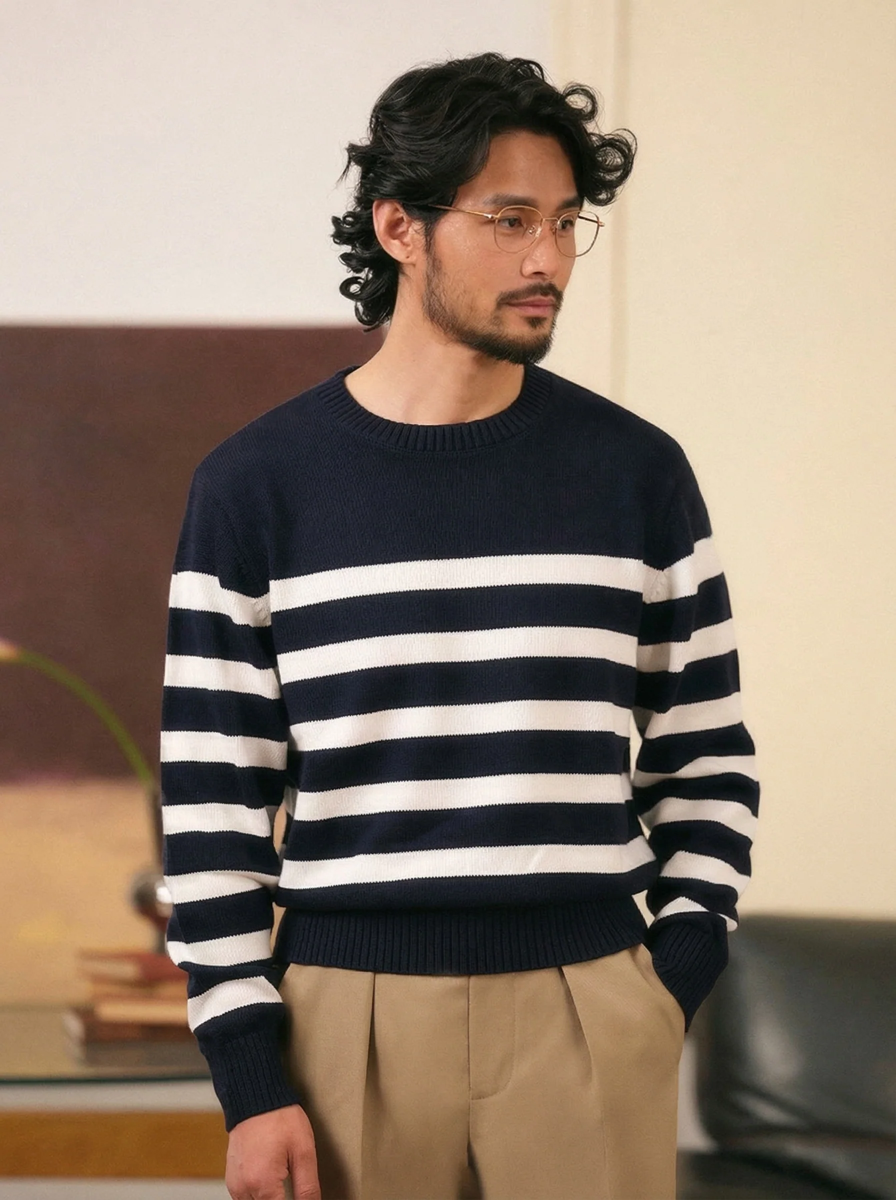 Retro Striped Crewneck Sweater