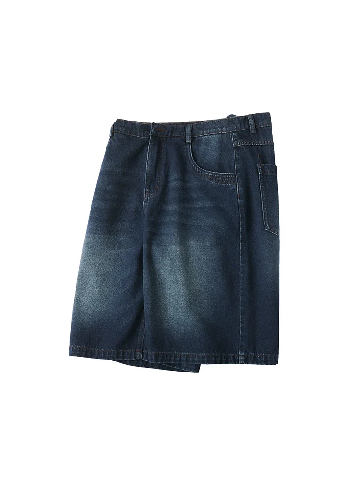 Retro Washed Dark Blue Denim Shorts - Image 4