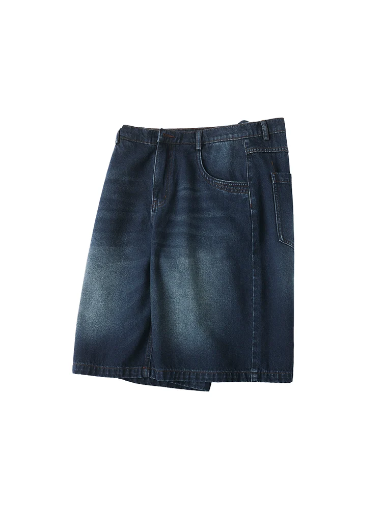 Retro Washed Dark Blue Denim Shorts - Image 5