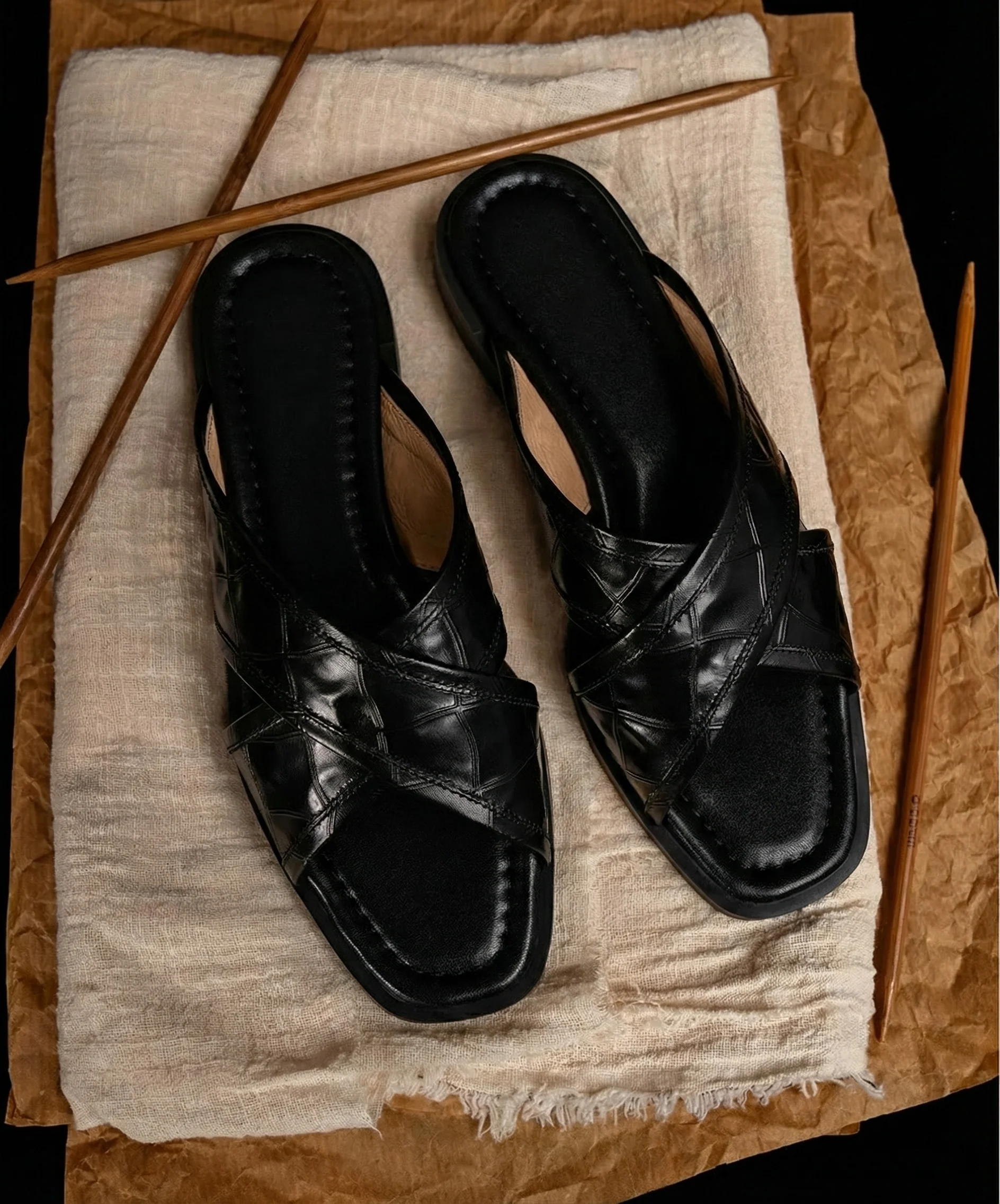 Retro Woven Square-Toe Slides - Image 4