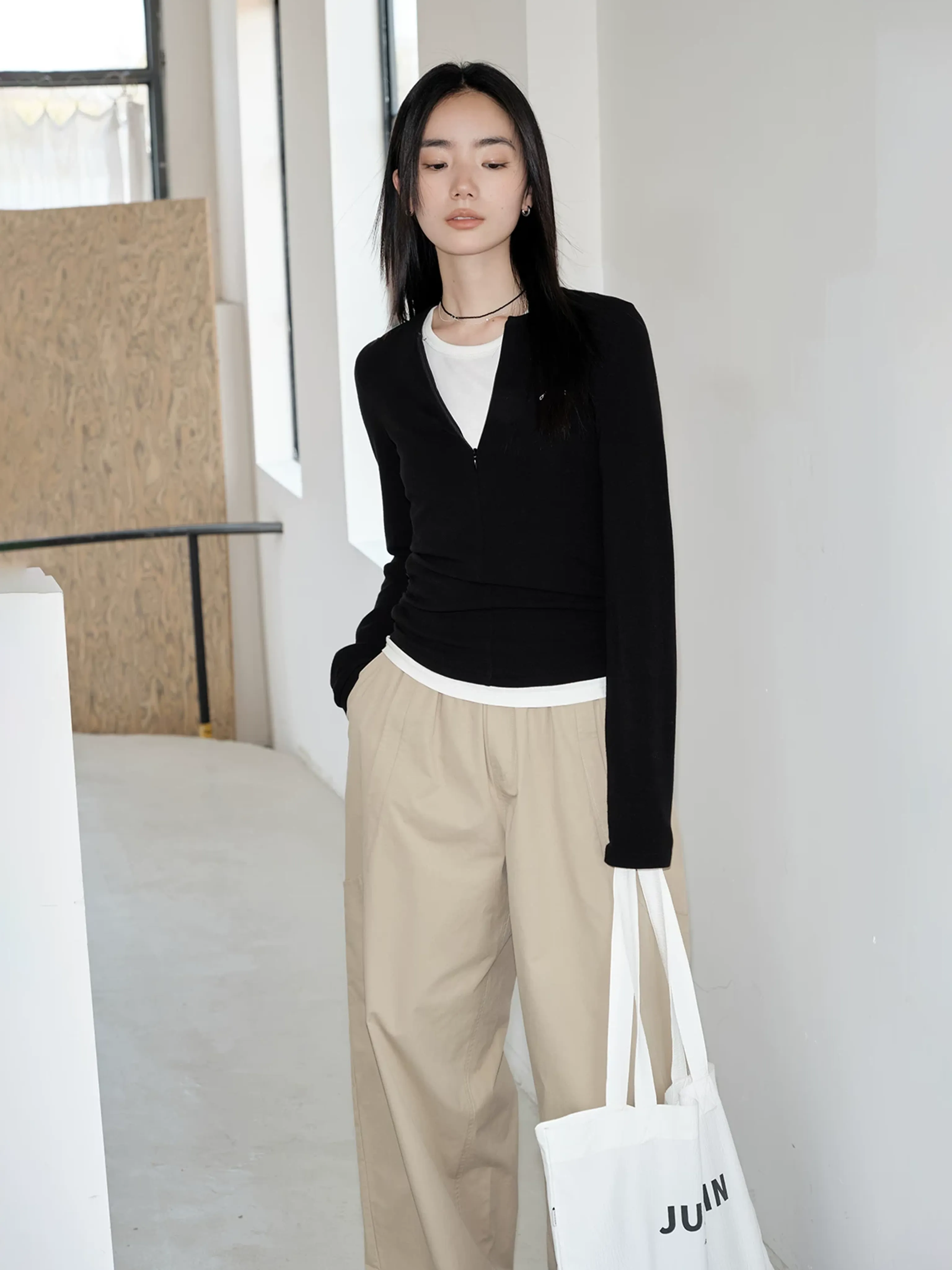 Retro Zip-Front Long Sleeve Top - Image 7