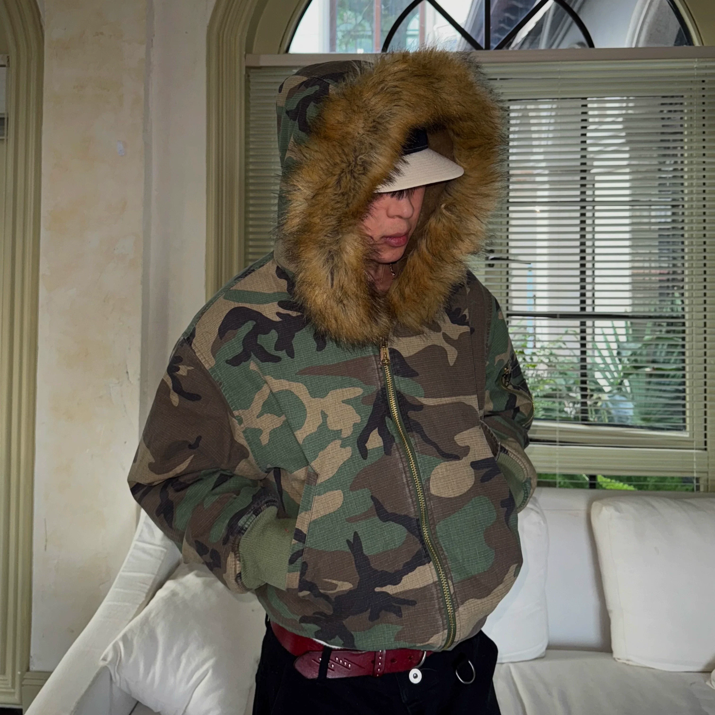 Reversible Camouflage Fur-Lined Bomber Jacket - Image 2