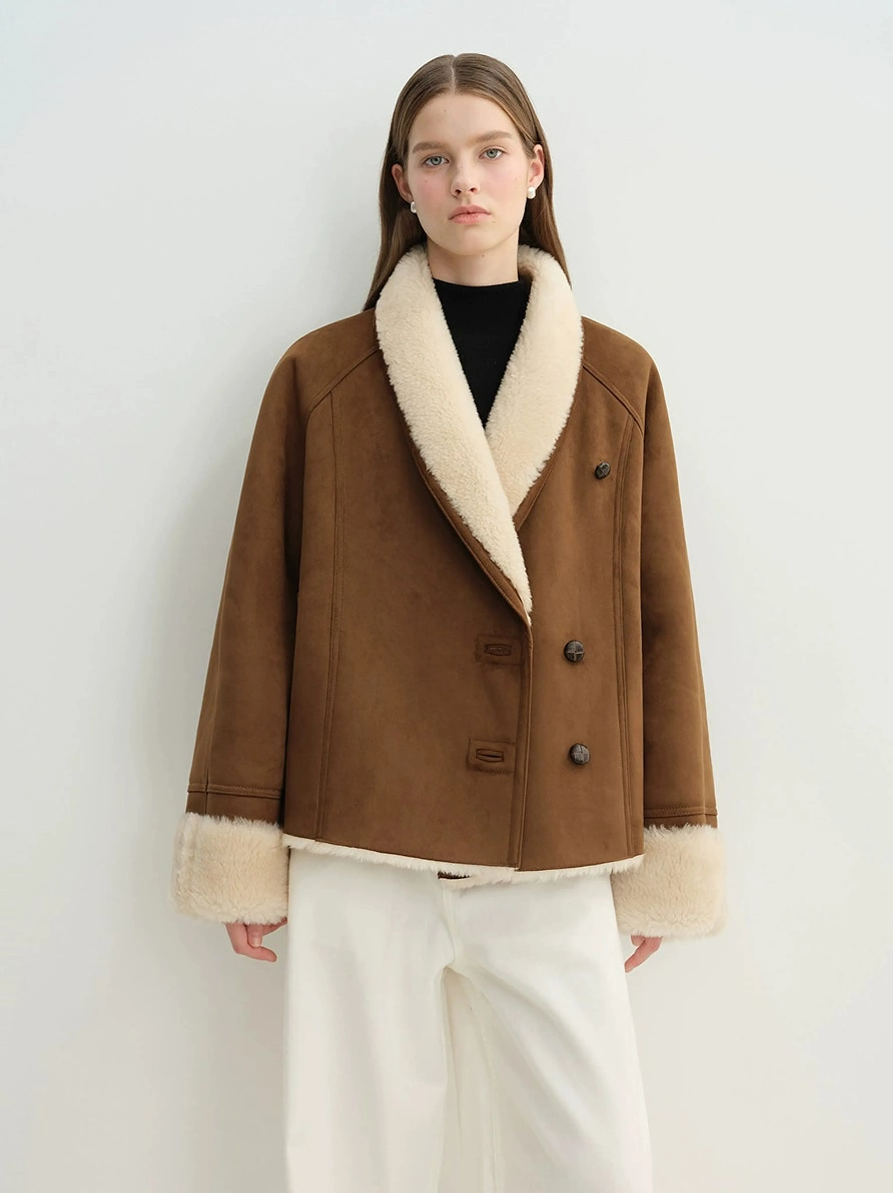 Reversible Faux Shearling Shawl Collar Jacket - Image 4