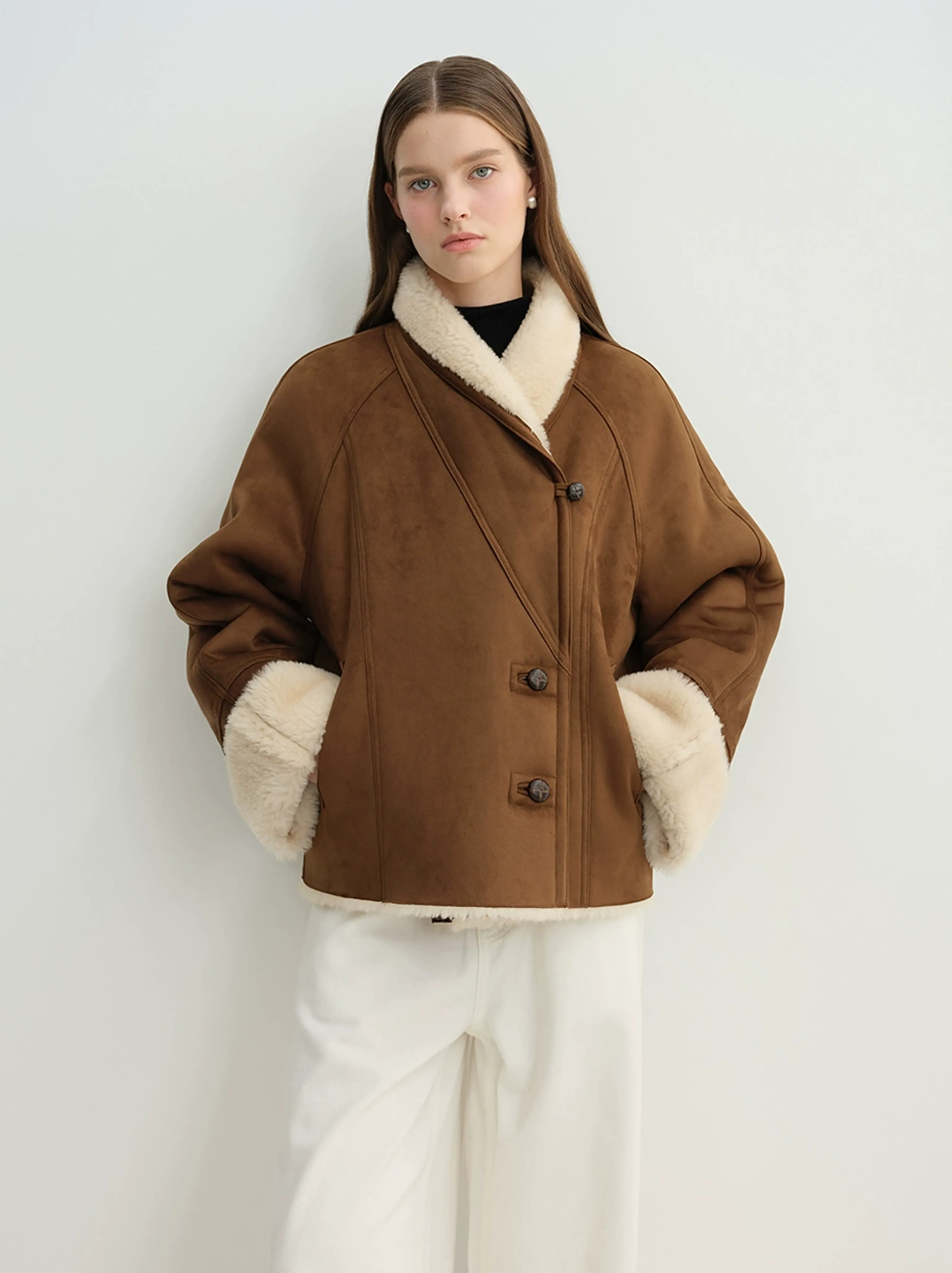 Reversible Faux Shearling Shawl Collar Jacket - Image 6