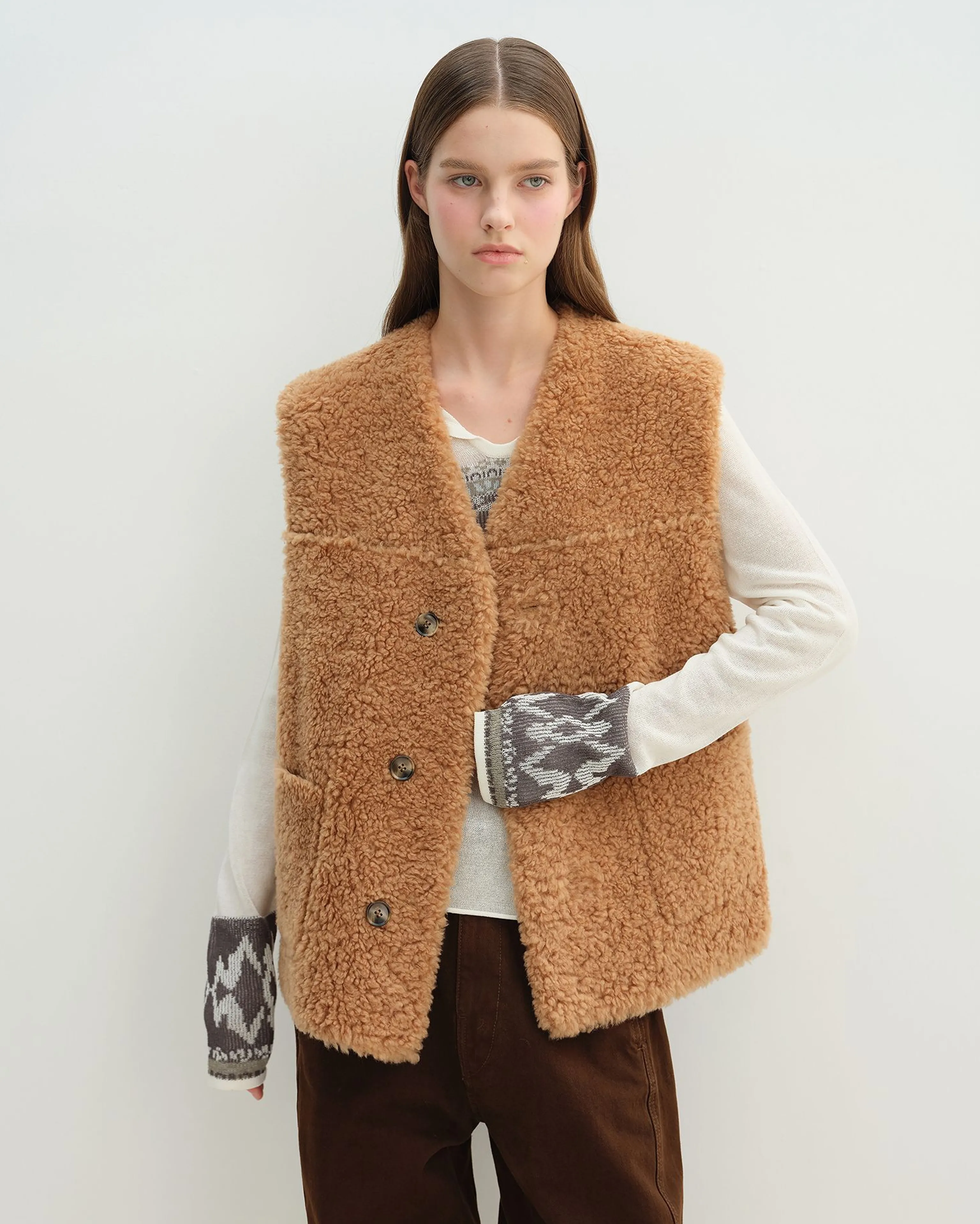 Reversible Faux Shearling V-Neck Vest - Image 3