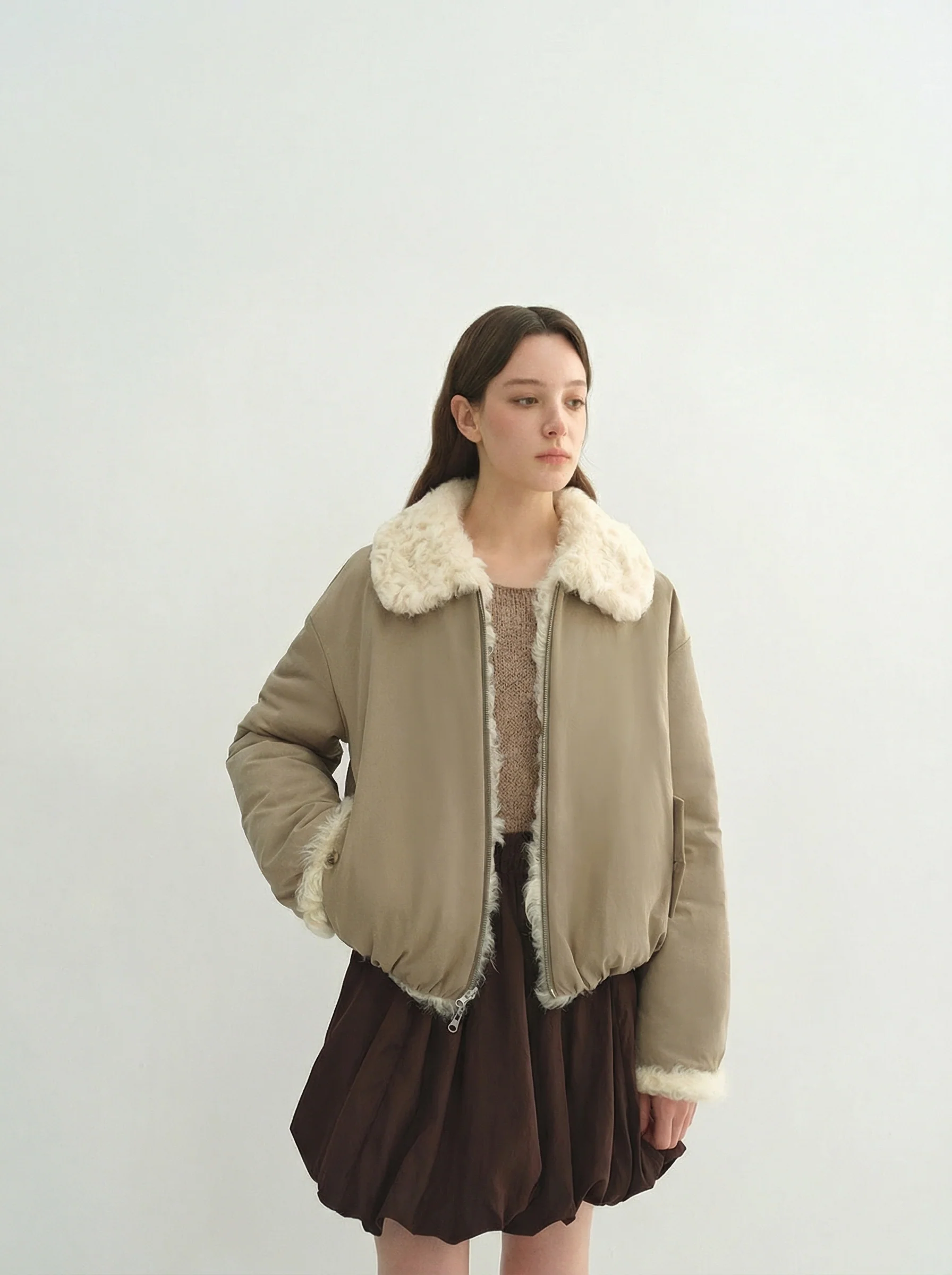 Reversible Shearling Short Jacket - Image 3