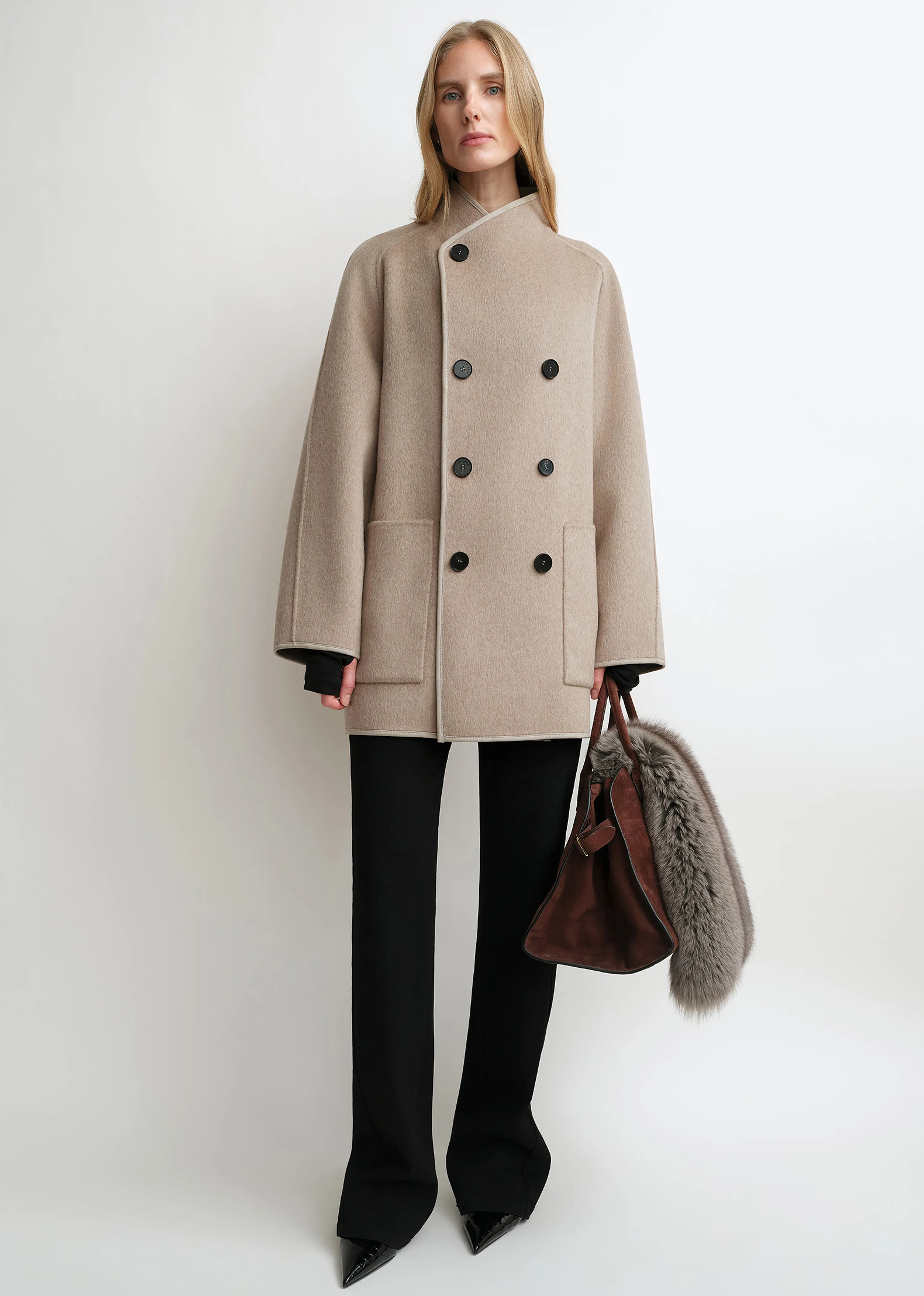 Reversible Silk Camel Hair Short Coat