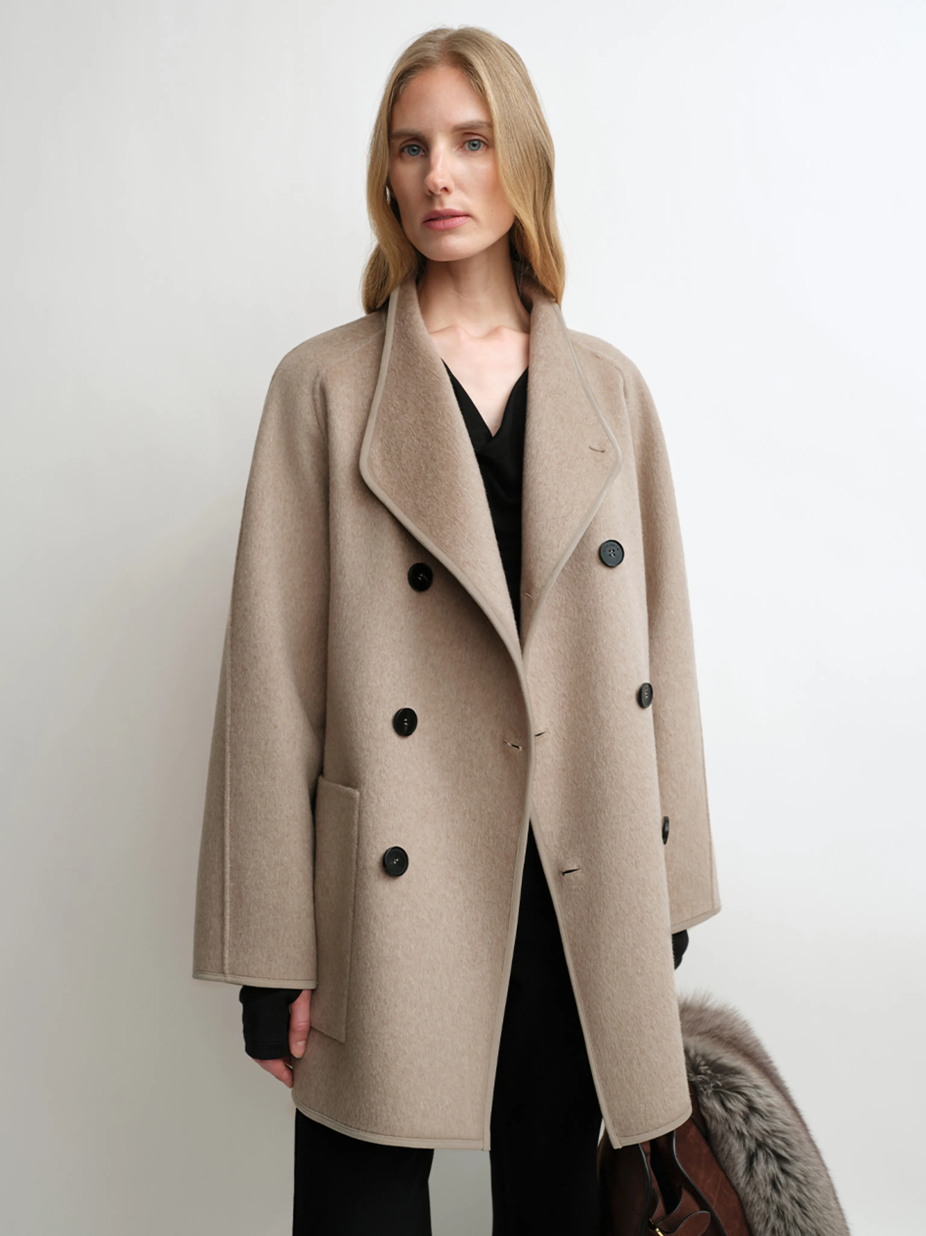 Reversible Silk Camel Hair Short Coat - Image 6